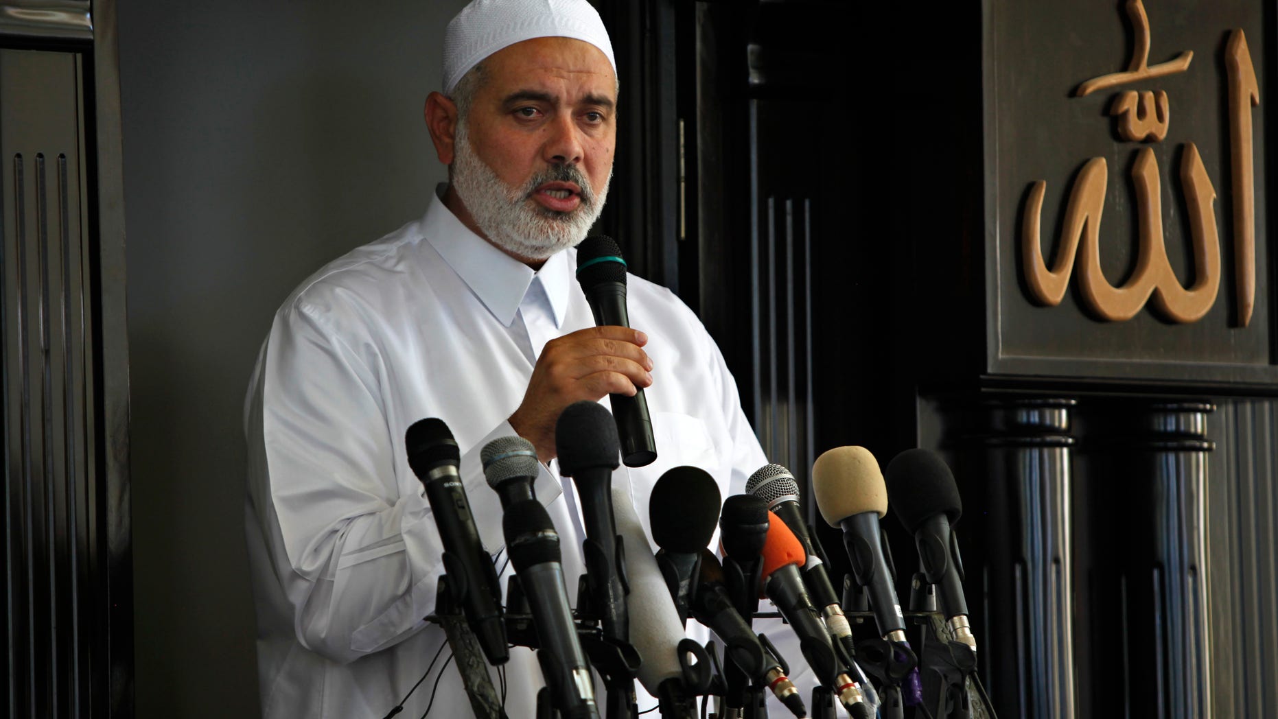 July 5, 2013: Gaza's Hamas Prime Minister Ismail Haniyeh gives a speech during a Friday prayer in Bureij Refugee Camp, central Gaza Strip.