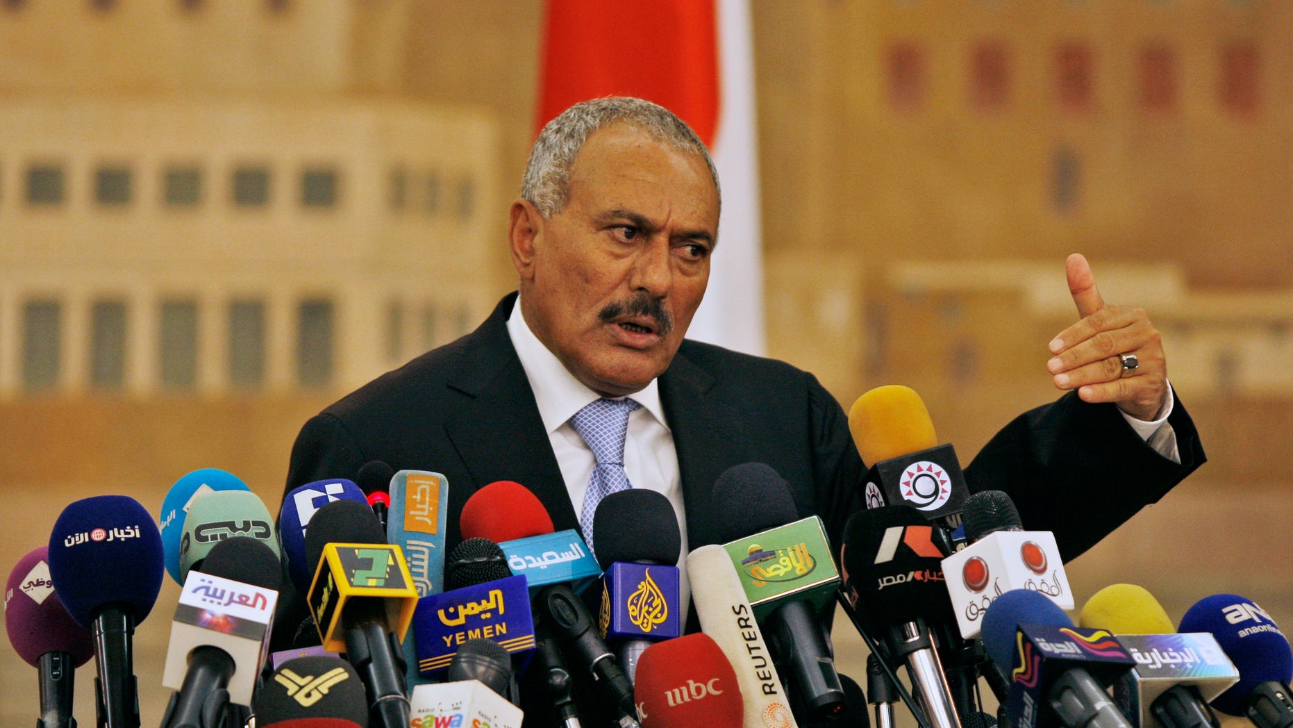 Feb. 21: Yemeni President Ali Abdullah Saleh gestures while attending a media conference in Sanaa, Yemen. Saleh rejected demands that he step down.