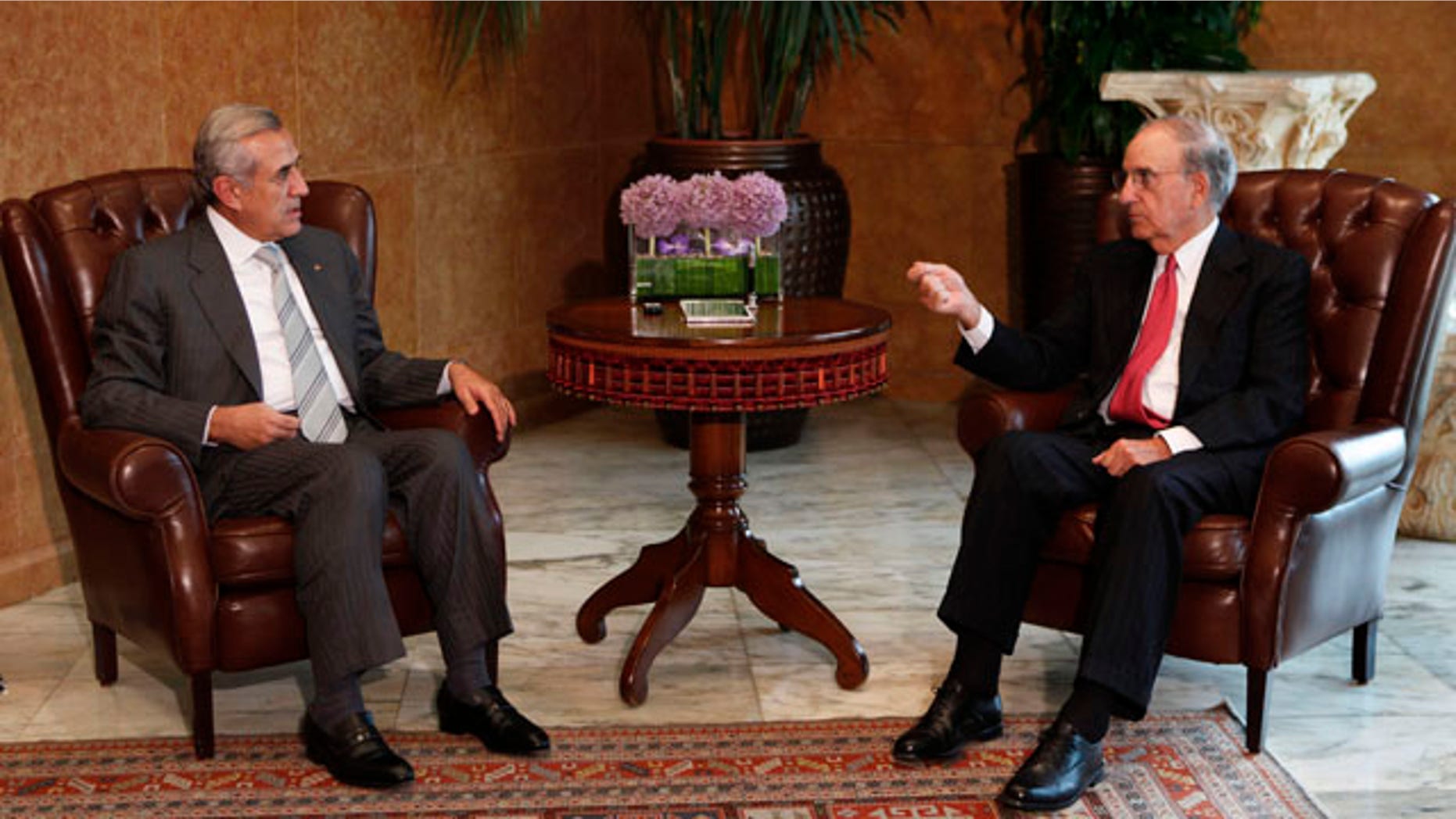 September 17: Lebanese President Michel Suleiman, meets with U.S. peace envoy George Mitchell, at the Presidential Palace in Baabda, east of Beirut, Lebanon. (AP)
