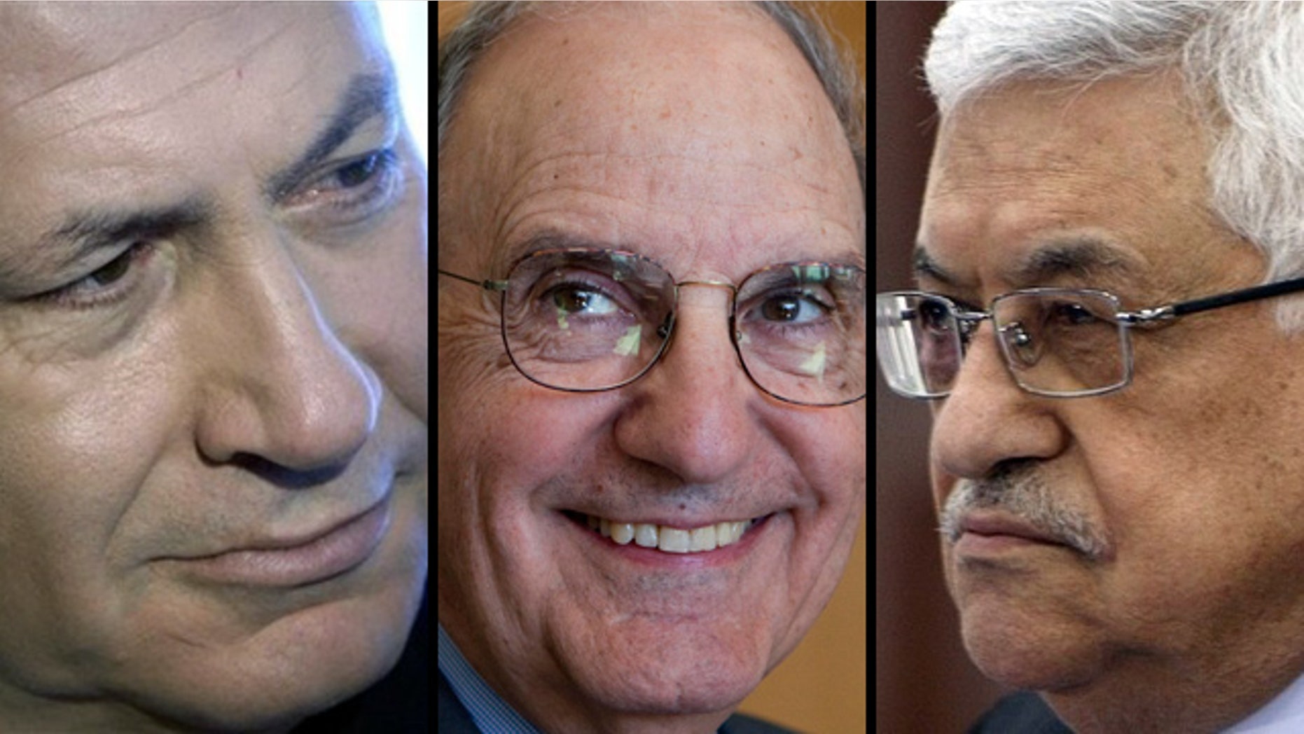 U.S. Mideast envoy George Mitchell, center, will shuttle between Palestinian President Mahmoud Abbas and Israeli Prime Minister Benjamin Netanyahu to narrow vast differences on terms of Palestinian statehood.