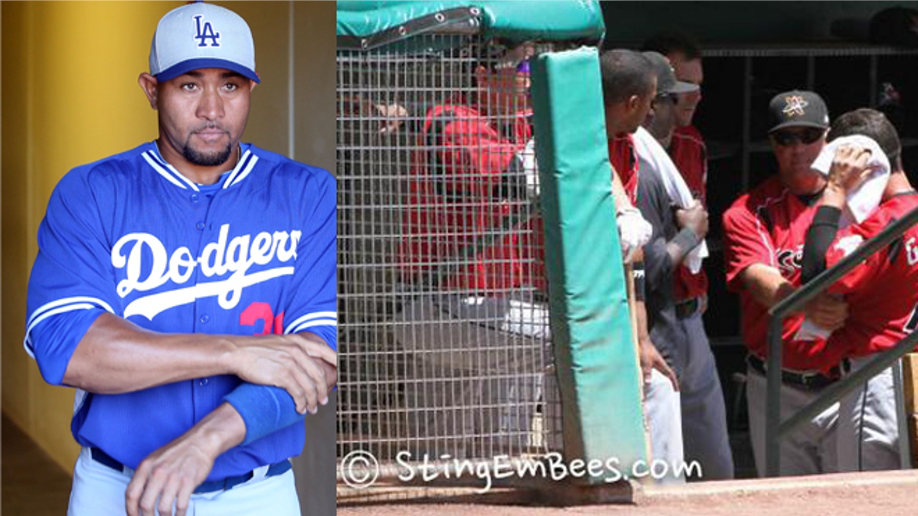Miguel Olivo, pictured left, (Getty Images) allegedly bit teammate Alex Guerrero's ear off during fight.