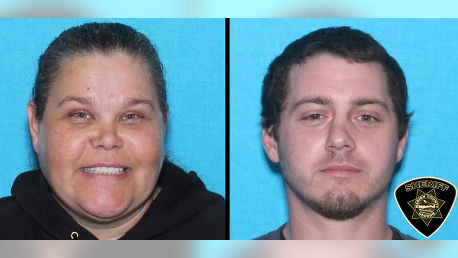 This undated law enforcement booking combination photo provided by the Marion County, Ore., Sheriff's Office shows Bobbi Ann Finley of Dallas, Ore., 39, and her husband Zackerie House, 27. Authorities are searching for the pair, saying Finley and her husband have been writing fraudulent checks in three states. Finley, dubbed the “Military Mistress,” got her nickname in 2010 when national news outlets spotlighted allegations she went from one military base to the next, marrying service members to gain access to their bank accounts. In all, she married 14 U.S. service members. (AP Photo/Marion County Sheriff's Office)