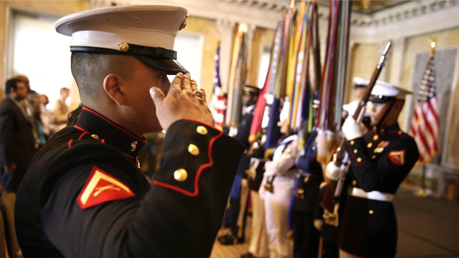 U.S. Marine Corps Lance Cpl. Nicolas Alvarado Lopez during a naturalization ceremony July 3, 2013 in Washington, DC.