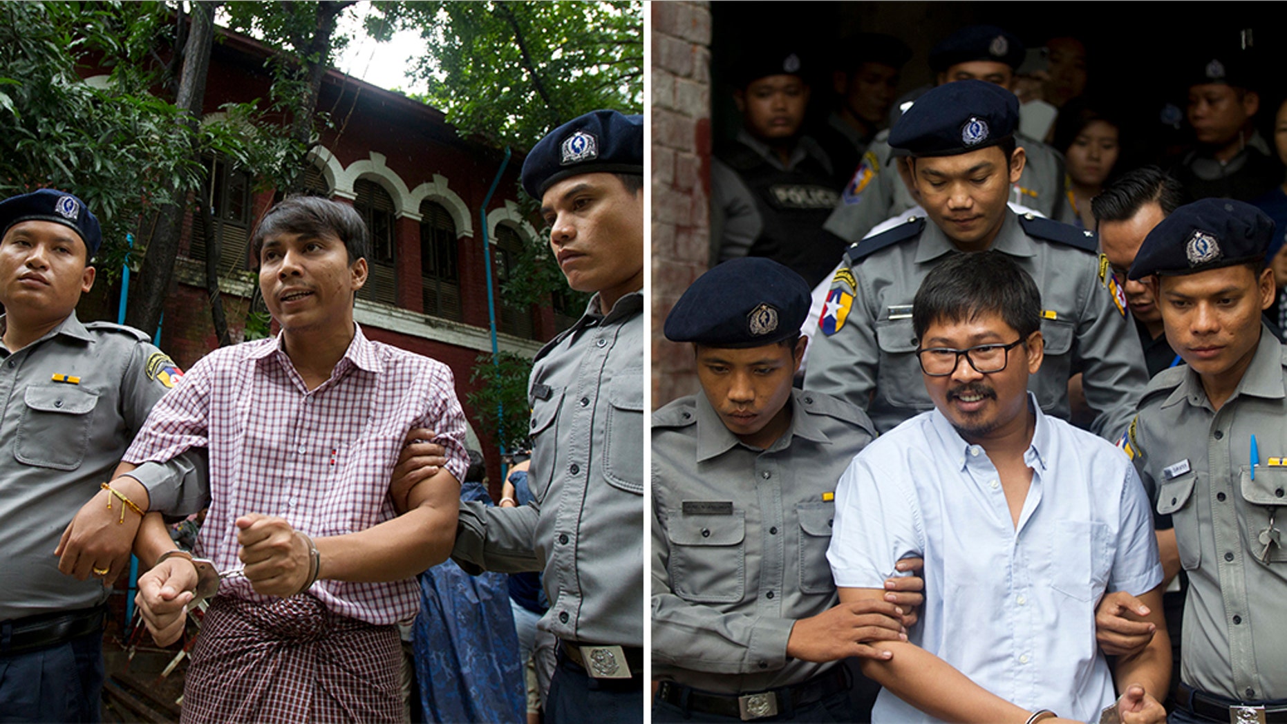 Reuters journalists Kyaw Soe Oo and Wa Lone will face trial in Burma; they are accused of illegally possessing official information. (Thein Zaw / The Associated Press)