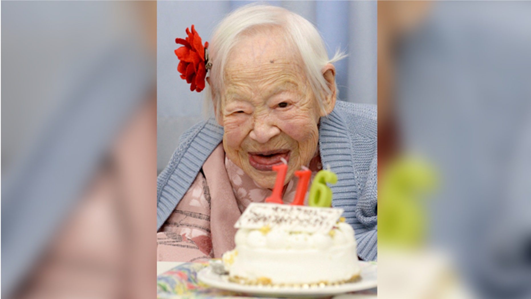 Misao Okawa, the world's oldest woman, celebrates her 116th birthday in Japan on March 5, 2014. (REUTERS/Kyodo)