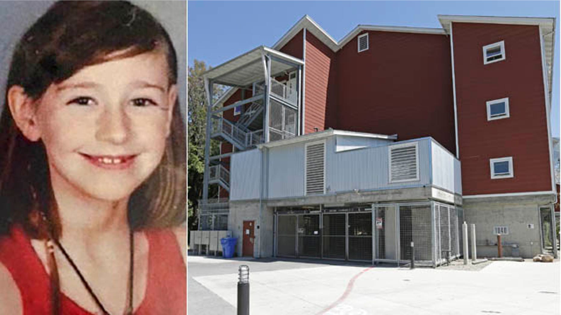 July 27, 2015: This undated photo shows 8-year-old Madyson Middleton, left, who vanished Sunday from a Northern California artist center, right, where she lived with her mother. A 15-year-old boy was arrested Monday after a body believed to see Madyson's was found in a dumpster near the complex. (AP)