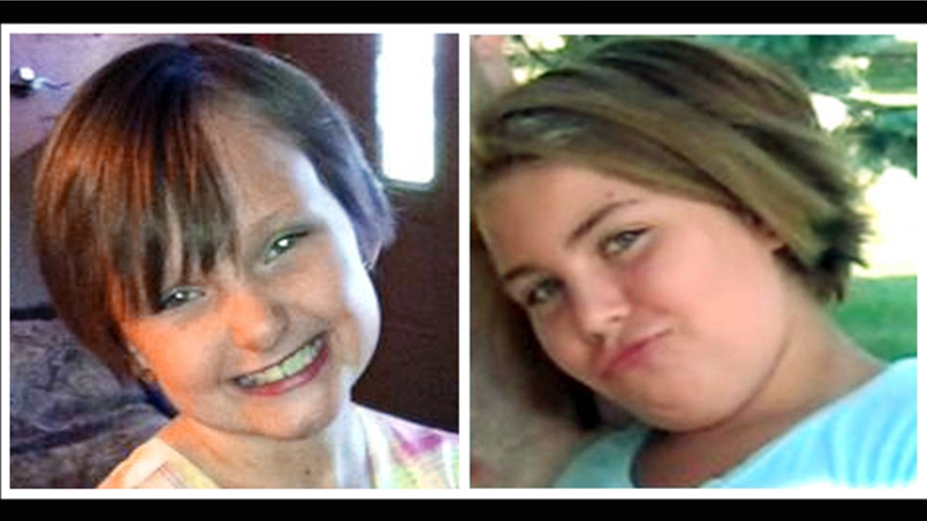 This combo made from undated photos provided by the FBI shows cousins Lyric Cook, 10, right, and Elizabeth Collins, 8, who have been missing since Friday, July 13, 2012. Authorities say hunters have found bodies believed to be two young Iowa cousins who disappeared while riding their bikes in July.