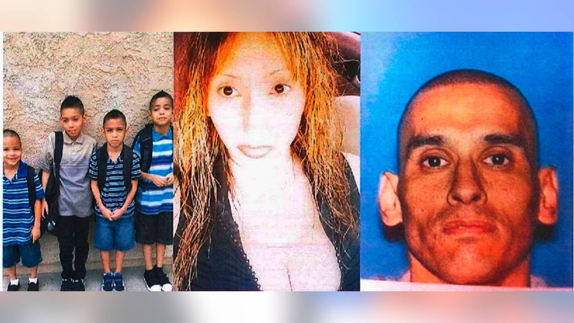 This combination photo released by the Montebello, Calif., Police Department shows the Perez family, who have been missing from their Montebello home since Friday, Dec. 5, 2014. Authorities are searching for Daniel and Erica Perez, a couple with a troubled and violent marriage, and their four sons, Jordan, 11, Jaiden, 9, Tristan, 8, and Alex, 6. A police statement said neither parent is returning phone messages and the father hasn't showed up for work for two days. Family members tell police the marriage was unstable and there's a history of domestic violence. Montebello is about 15 miles east of downtown Los Angeles. (AP Photo/Montebello Police Department)