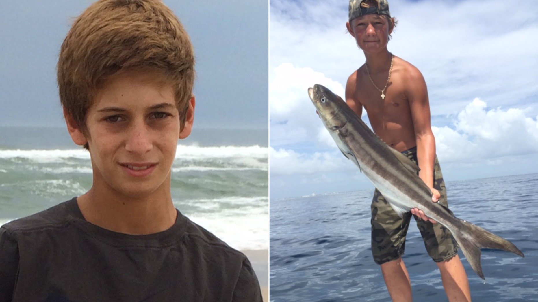 This combination made from photos provided by the U.S. Coast Guard shows Perry Cohen, left, and Austin Stephanos, both 14 years old.