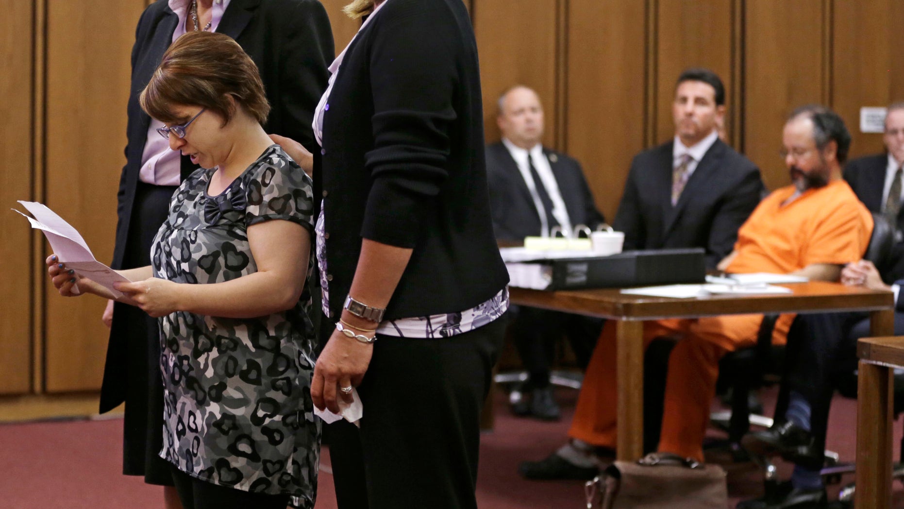 Michelle Knight speaks during the sentencing phase for Ariel Castro in a Cleveland courtroom on Aug. 1, 2013.