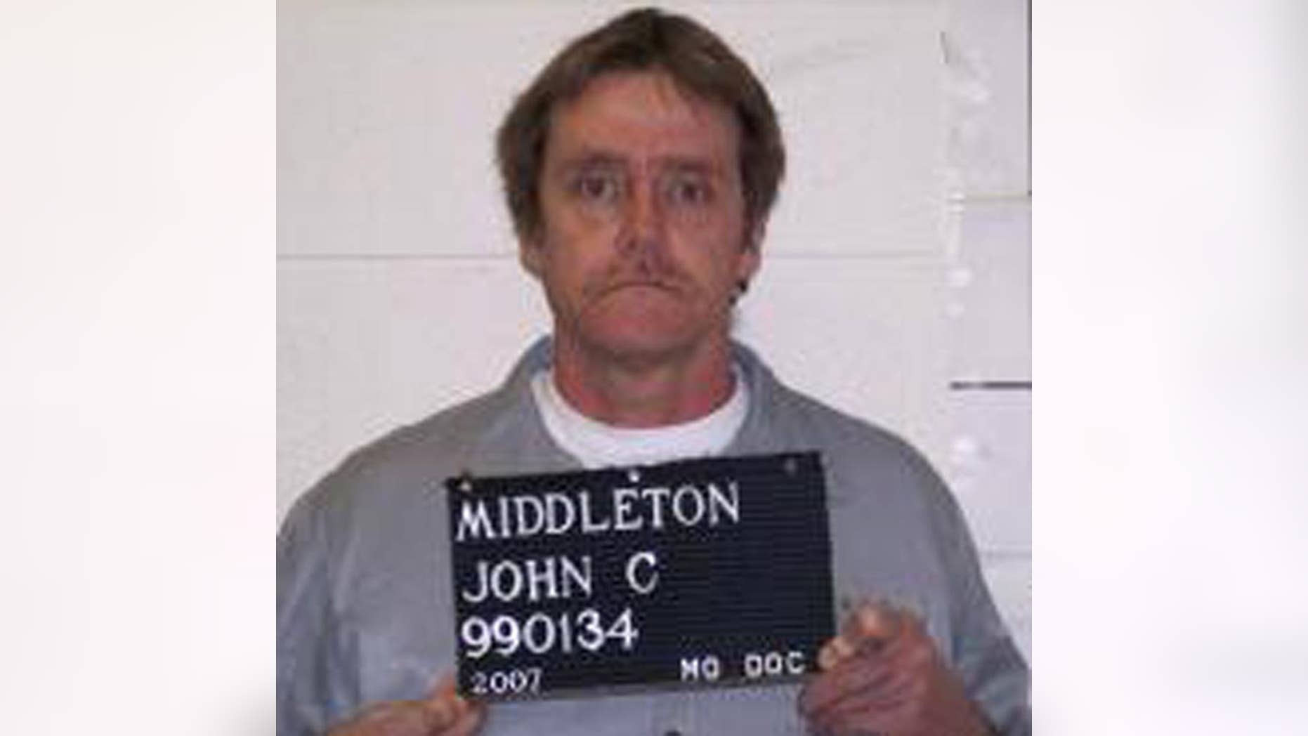 FILE - In this 2007 file photo provided by the Missouri Department of Corrections is John Middleton. Middleton is scheduled to die for the 1995 murder of Alfred Pinegar, a suspected drug snitch in rural Missouri. (AP Photo/Missouri Department of Corrections, File)