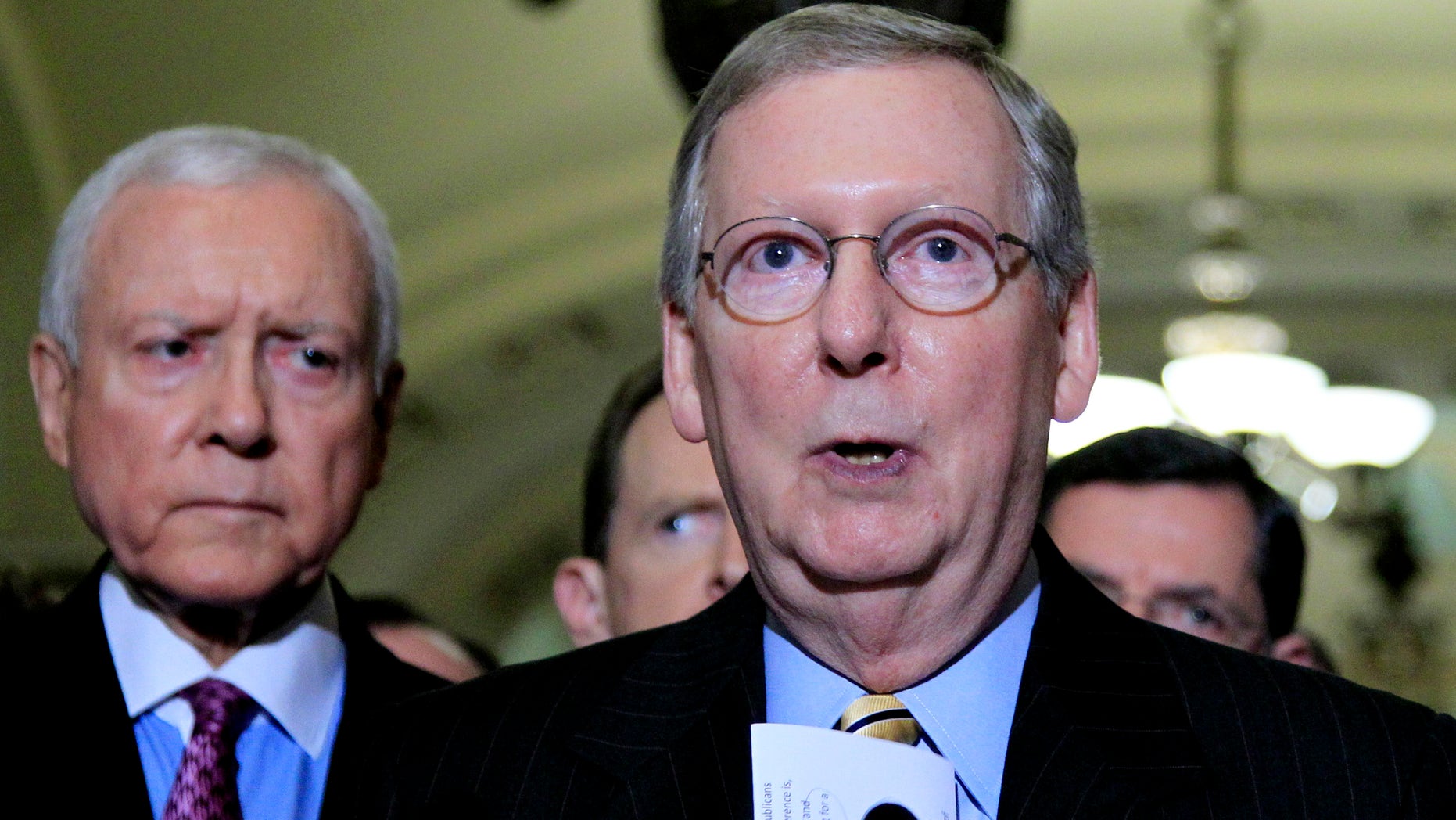 Senate Minority Leader Mitch McConnell, R-Ky. speaks to reporters on Capitol Hill in Washington, Wednesday, June 29, 2011.