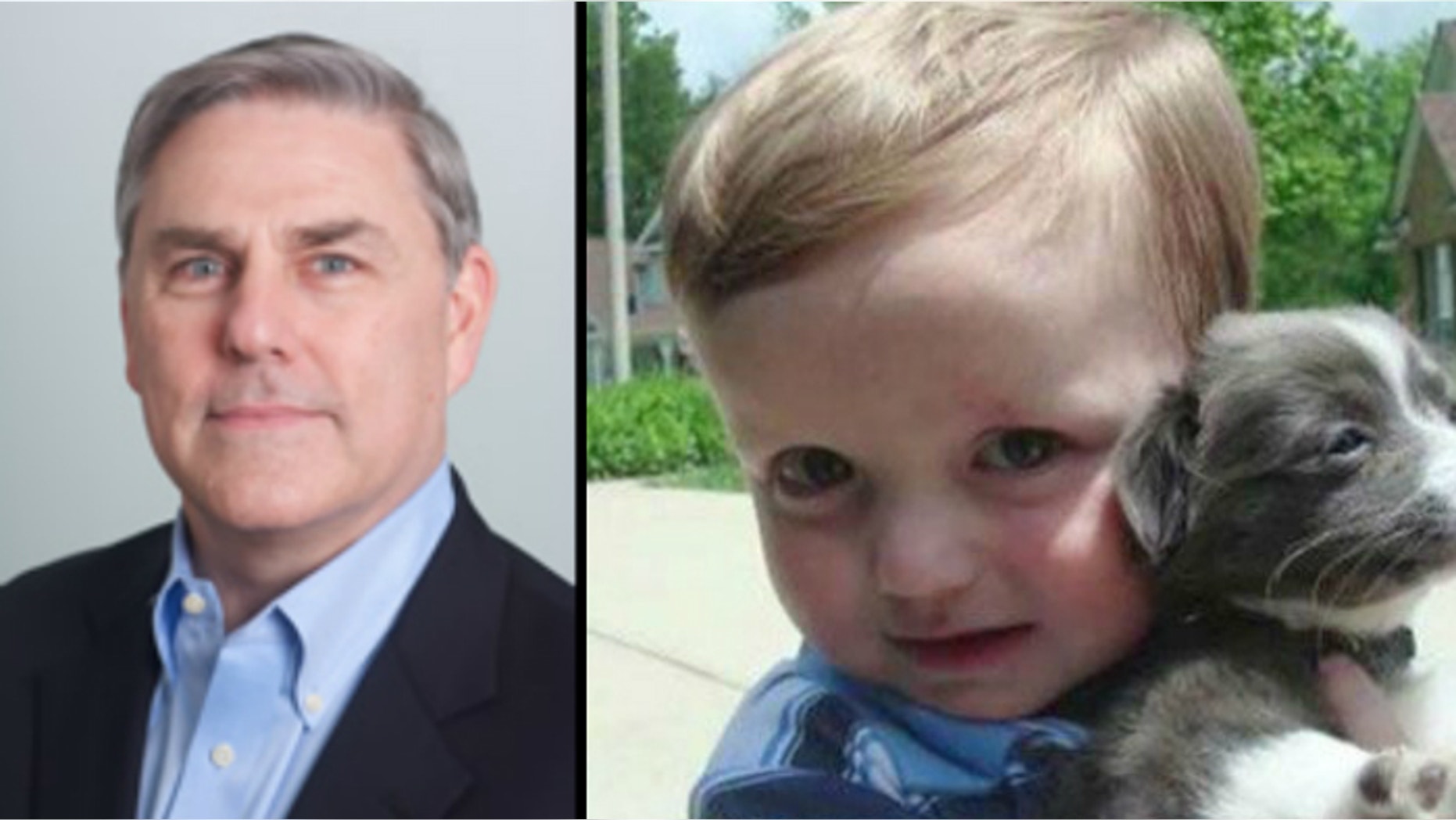 Chimerix CEO Kenneth Moch (L) and 7-year-old Josh Hardy (R)