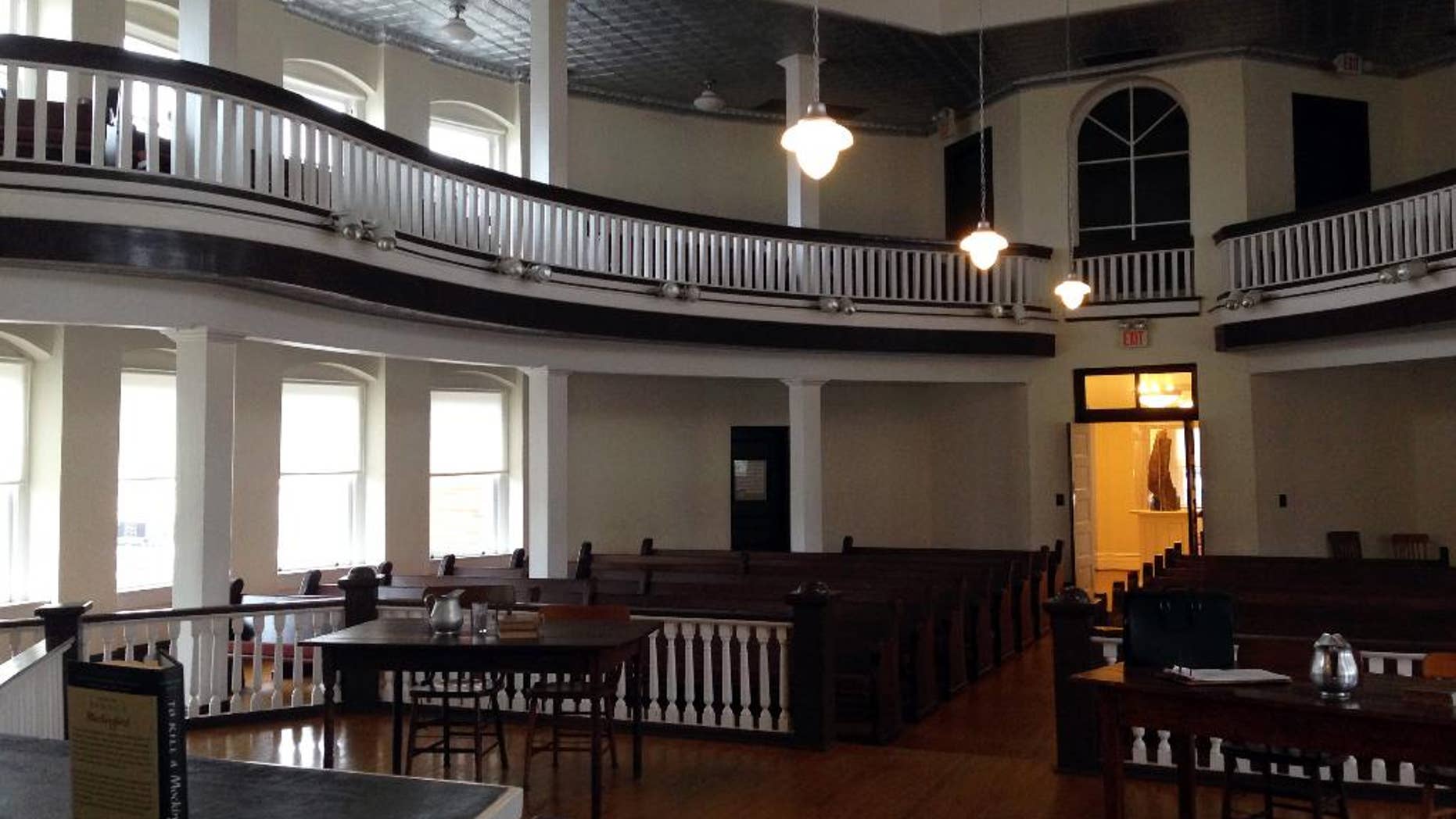This photo taken on Wednesday, Jan. 15, 2015, shows the old courtroom that served as inspiration for the novel and movie "To Kill A Mockingbird" in Monroeville, Ala. "Mockingbird" author Harper Lee is receiving books and other personal items from the estate of her late sister Alice Lee according to a will filed recently in Monroe County Probate Court. (AP Photo/Jay Reeves)