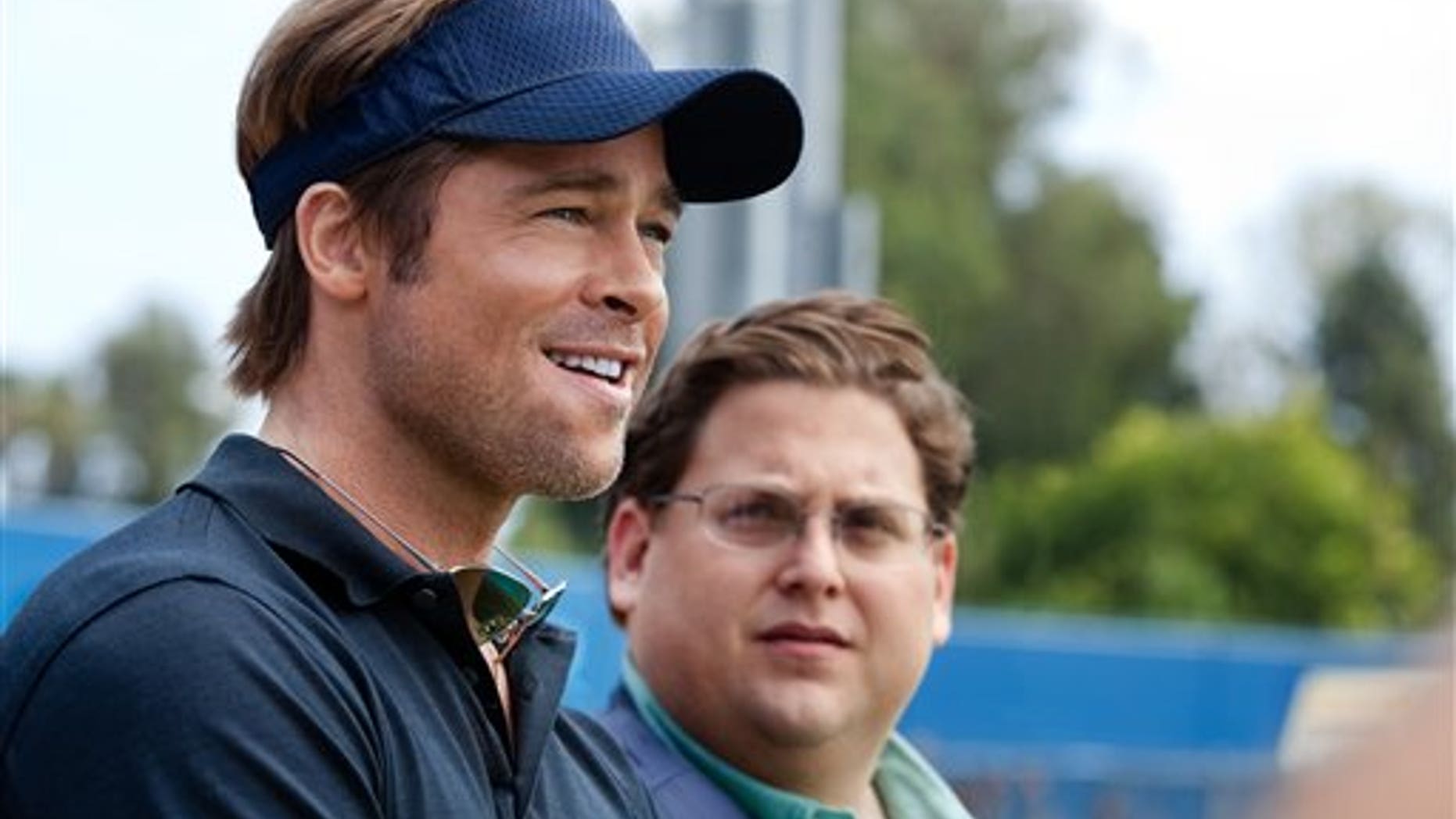 Brad Pitt and Jonah Hill in a scene from the film "Moneyball." (AP)