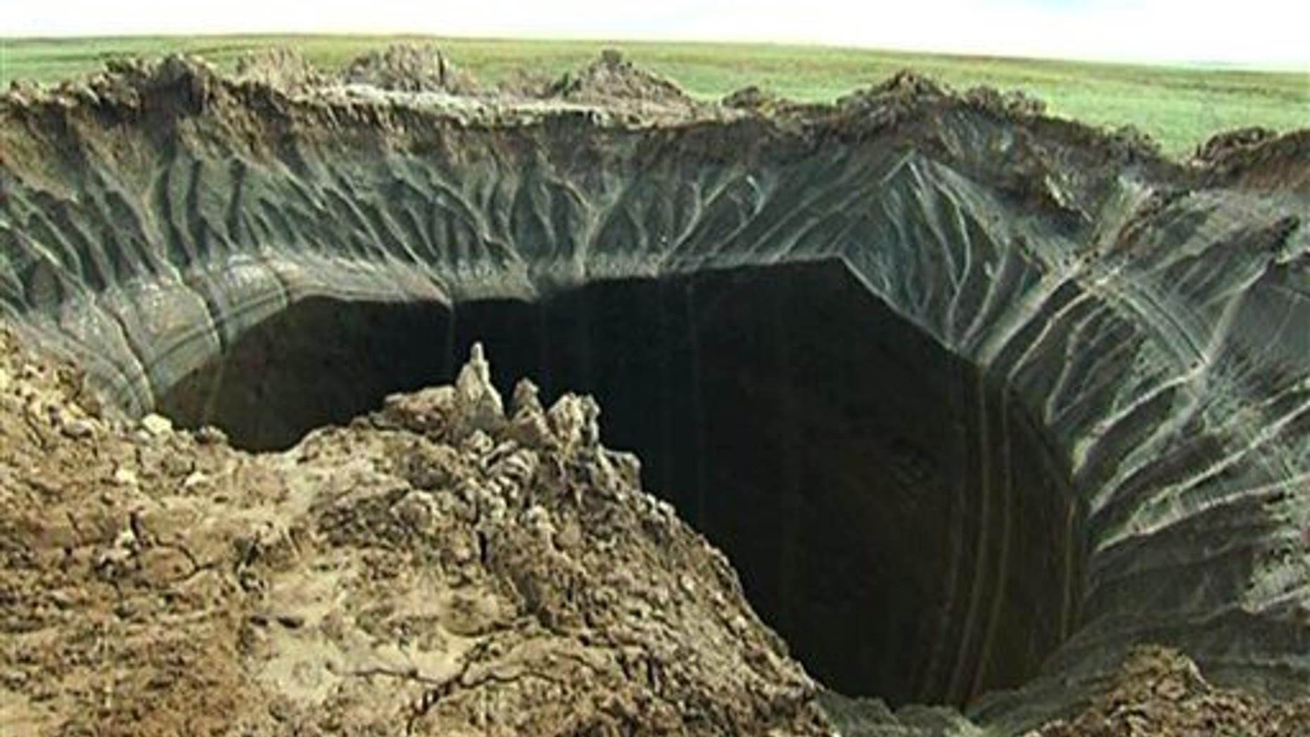 A crater discovered recently in the Yamal Peninsula in Yamalo-Nenets Autonomous Okrug, Russia.