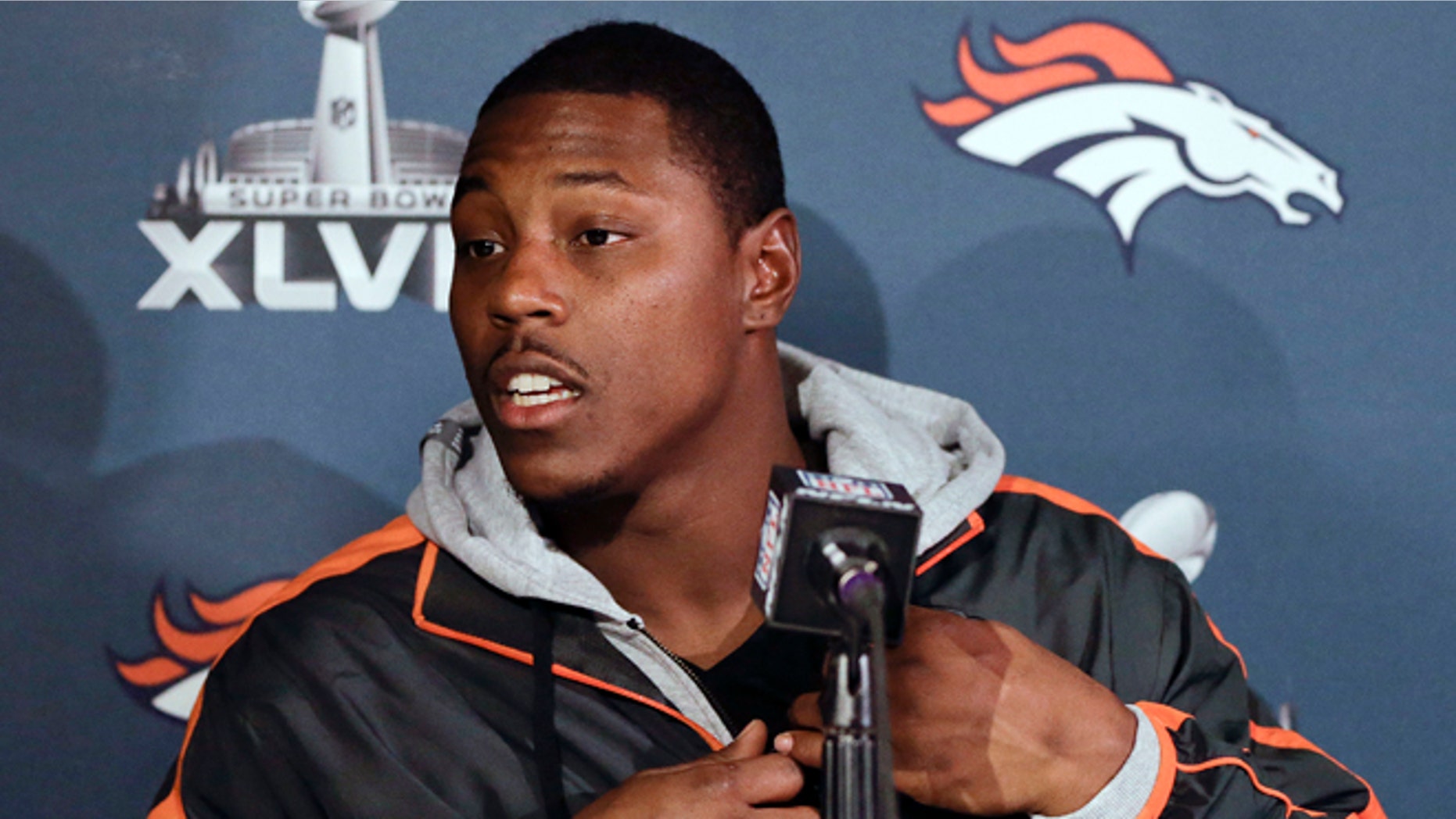 Knowshon Moreno during a news conference Monday, Jan. 27, 2014, in Jersey City, N.J.