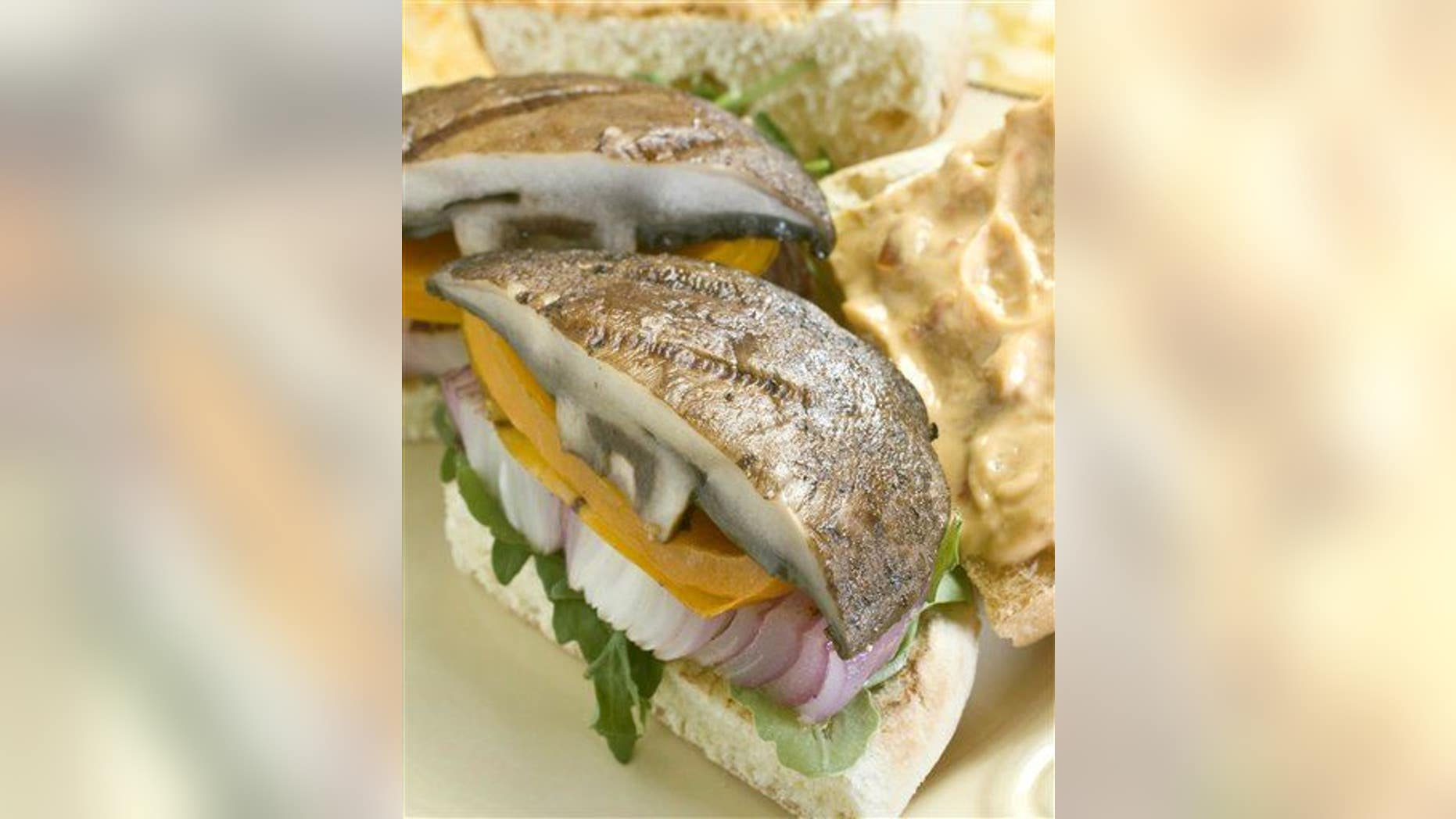 A portobello burger with sun-dried tomato mayo is seen in this July 2, 2010, photo.