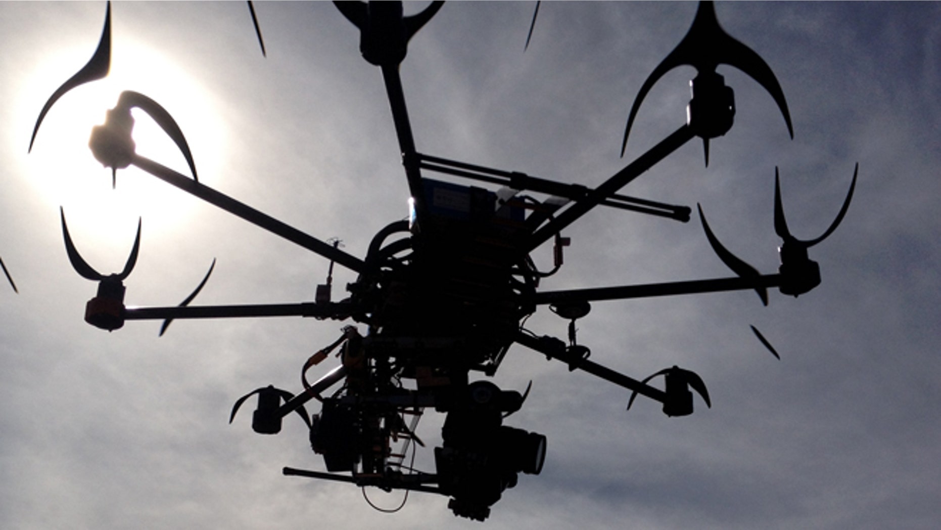 This image provided by Aerial MOB, LLC, shows their eight rotor Sky Jib Helicopter in San Diego, Calif., in August 2013. The Federal Aviation Administration is expected to announce Thursday, Sept. 26, that it is granting permits to seven movie and television production companies to fly drones, including those from Aerial MOB, LLC, an important step toward greater use of the technology by commercial operators, said attorneys and a company official familiar with the decision. The seven companies have been working with the Motion Picture Association of America for two years to win approval from the FAA. (AP Photo/Aerial MOB, LLC, Tony Carmean)