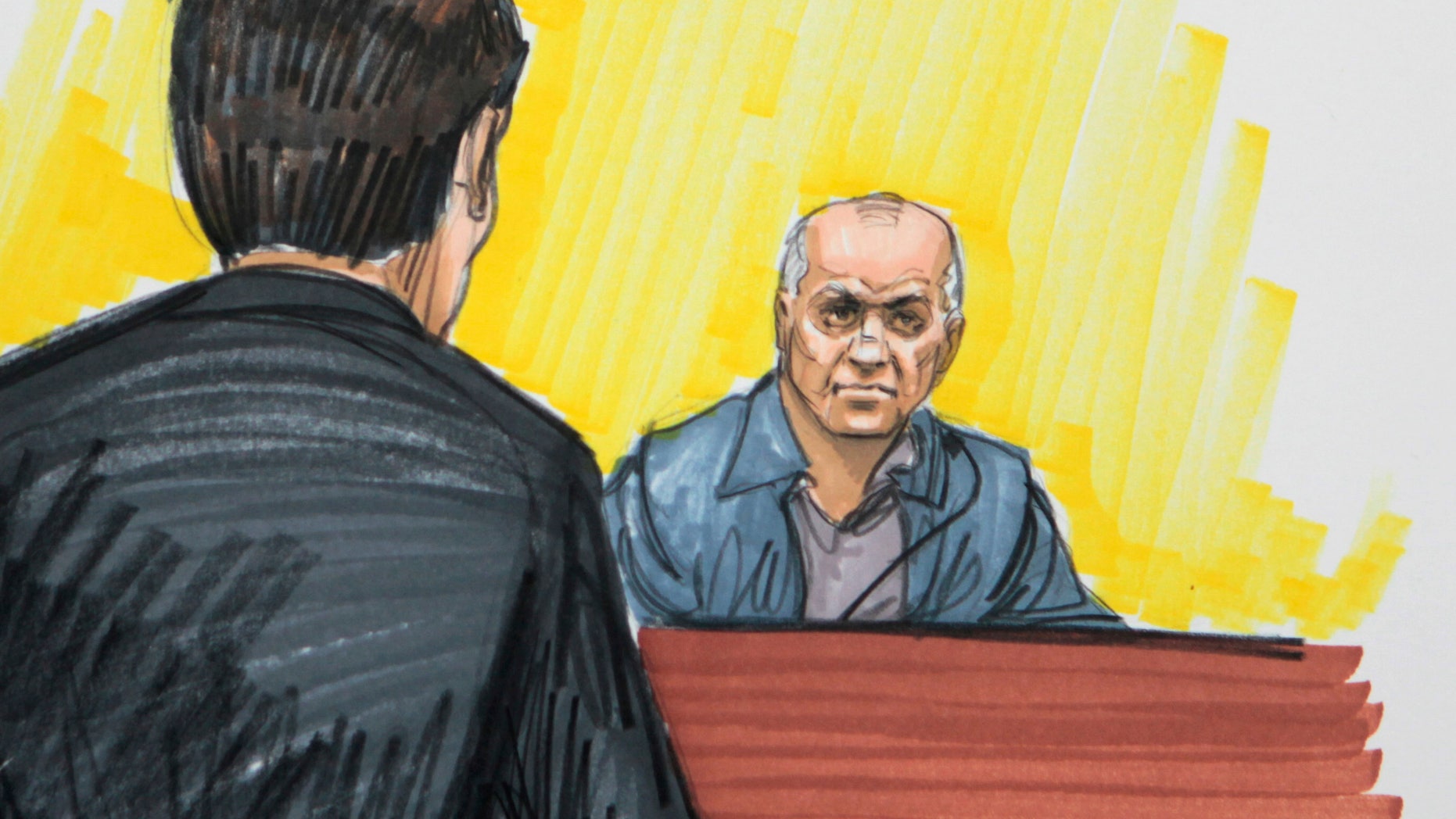 May 23, 2011: In this file courtroom sketch, David Coleman Headley is shown in federal court in Chicago. Headley, who was convicted of charges related to a central role he played in the 2008 terrorist attacks in Mumbai, India.