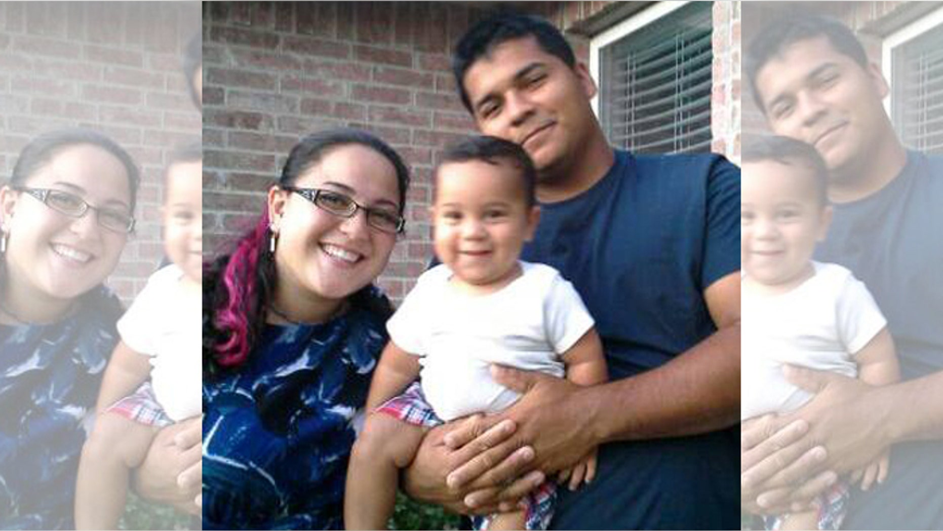 Marlise Munoz, left, her husband Erick, right, and their one-year-old child in Aug. 2013.