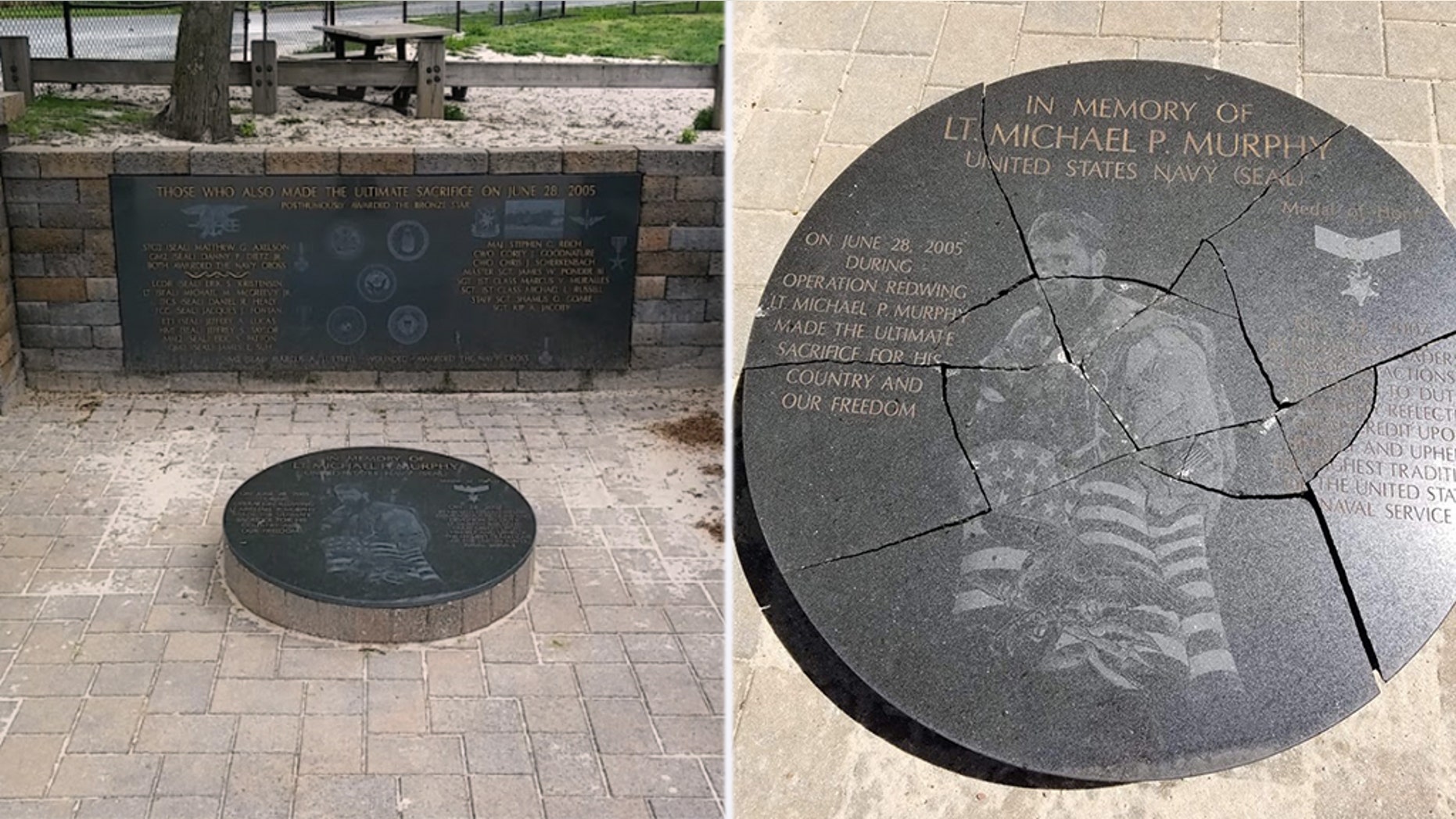 Suffolk County Police received a call on Thursday that the Lt. Michael P. Murphy Memorial Park in Lake Ronkonkoma had been “vandalized.”