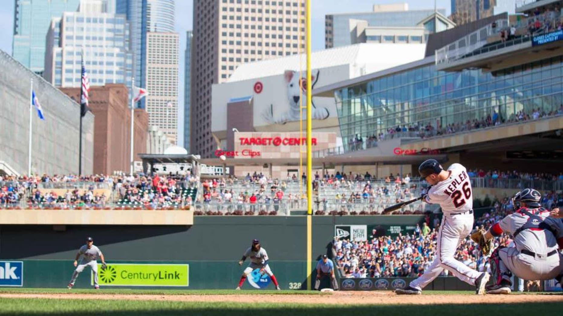 Sunday, June 12, 2016: Minnesota Twins outfielder Max Kepler hits a three-run walkoff home run in the 10th inning against the Boston Red Sox at Target Field. It was his first major league home run.