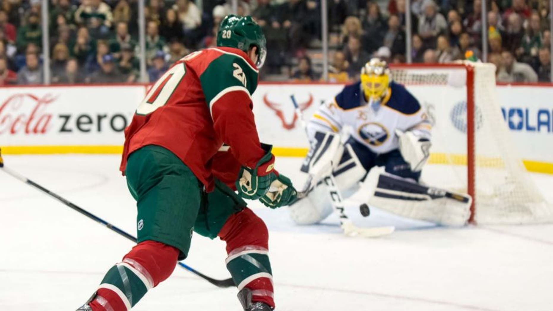 Tuesday, Jan. 12: Minnesota Wild defenseman Ryan Suter scores a short-handed goal in the second period against Buffalo Sabres goalie Linus Ullmark at Xcel Energy Center in St. Paul, Minn.