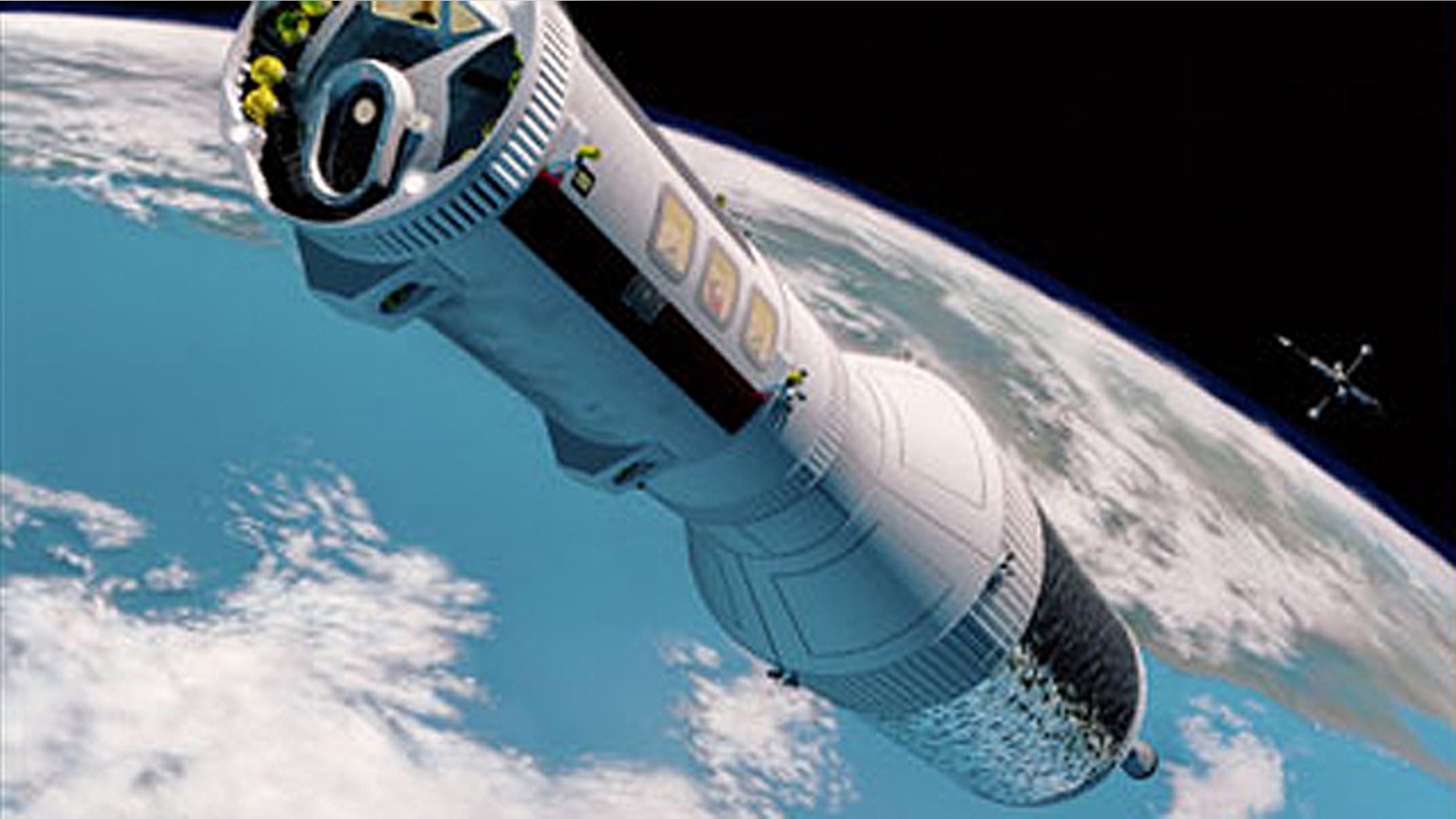 NASA is investigating novel approaches to spaceflight, such as in-orbit fuel depots, and rendezvous and docking with space gas stations such as the one imagined here.