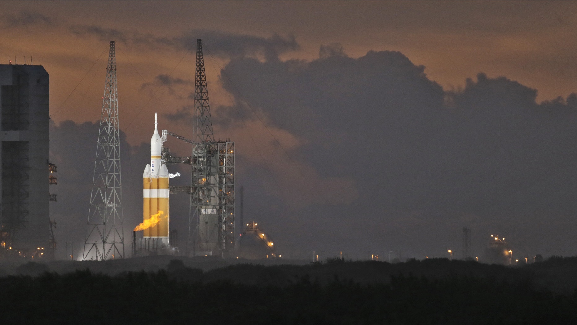 Dec. 4, 2014: NASA's Orion spacecraft, atop a United Launch Alliance Delta 4-Heavy rocket, sits on the launch pad before its first scheduled unmanned orbital test flight from the Cape Canaveral Air Force Station