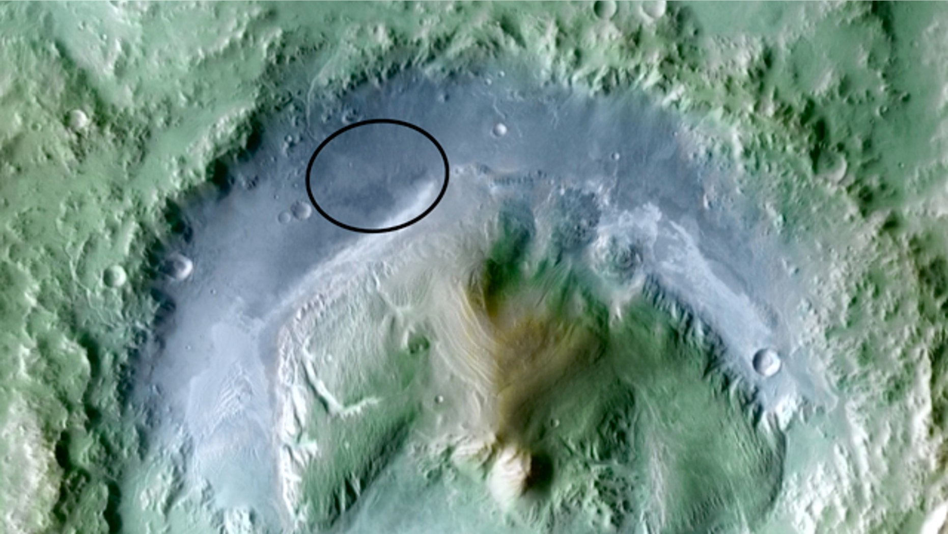 A color-enhanced image of the Gale Crater -- one of four proposed sites for the landing of the next Mars rover. After years of poring through images from space to decide where to send the next Mars rover, it comes down to four choices.