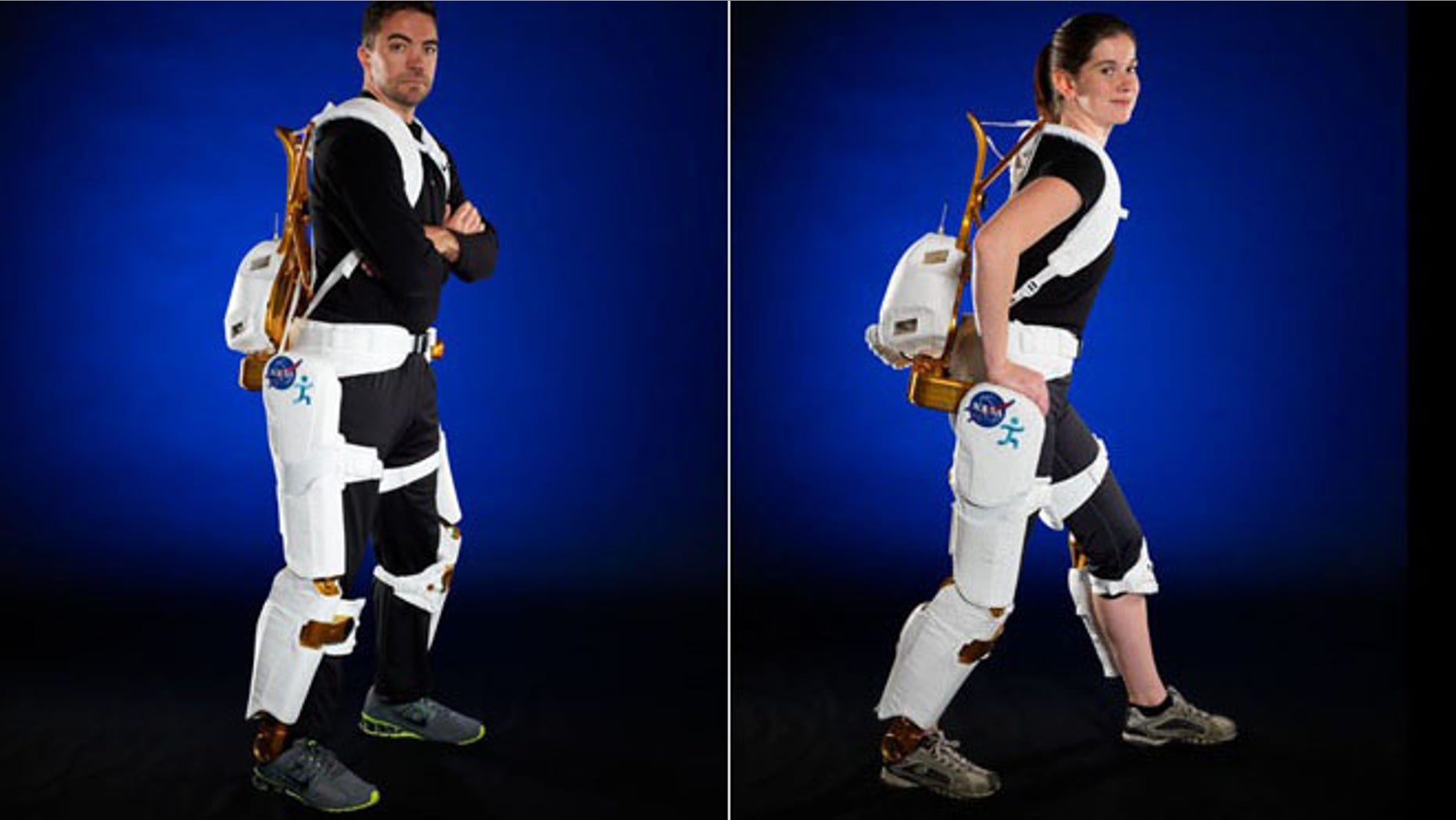 Engineers demonstrate the X1 Robotic Exoskeleton for resistive exercise, rehabilitation and mobility augmentation in the Advanced Robotics Development Lab.
