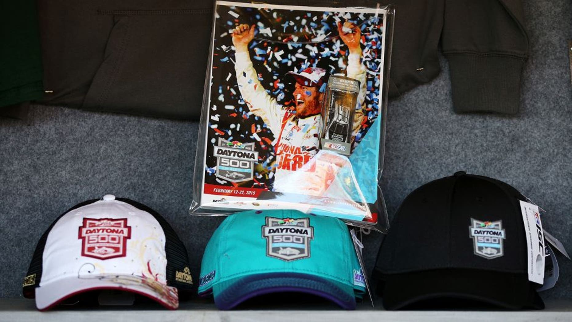 DAYTONA BEACH, FL - FEBRUARY 22: A view of Daytona 500 memorabilia on sale during the NASCAR Sprint Cup Series 57th Annual Daytona 500 at Daytona International Speedway on February 22, 2015 in Daytona Beach, Florida. (Photo by Patrick Smith/Getty Images)