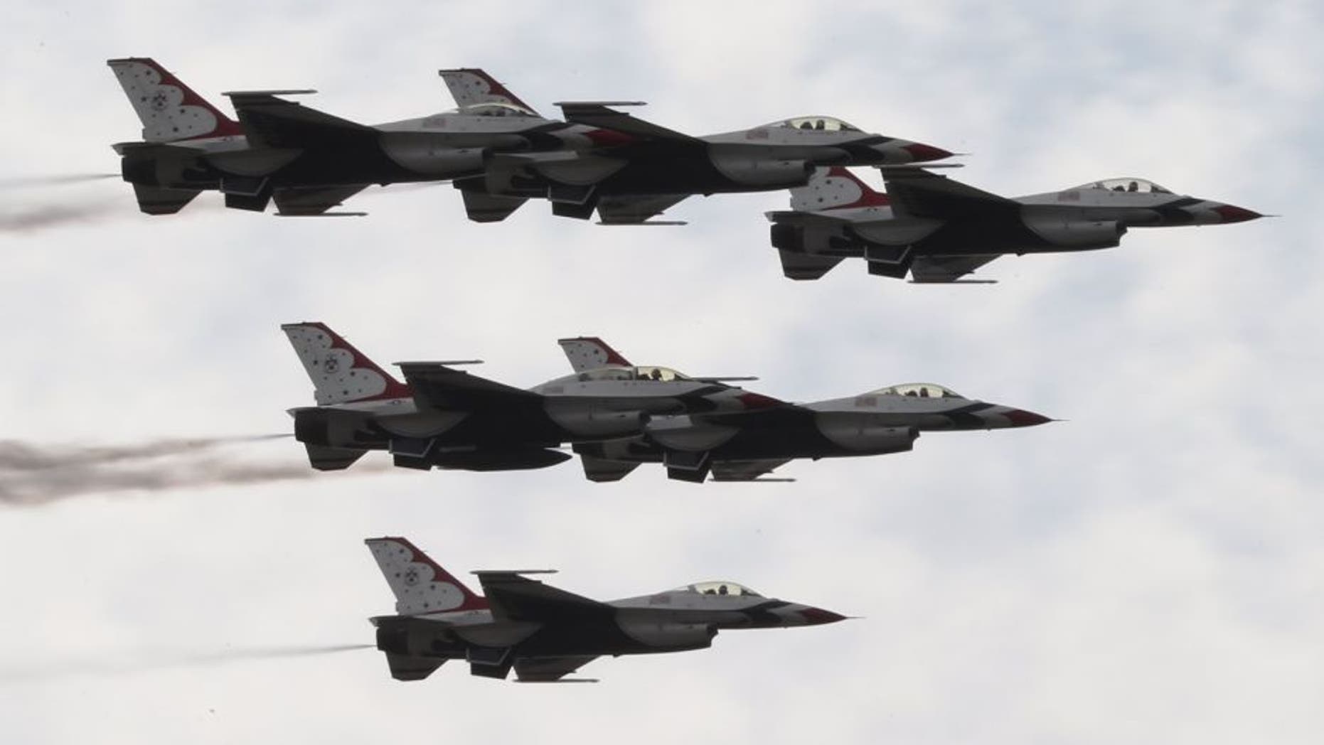 USA -Feb 23: The US Air Force Thunderbirds perform a flyover during the national anthem prior to the start of the Daytona 500 at the Daytona International Speedway. Picture taken on Feb 23, 2014 in the United States. (Photo by Jim Fluharty/NASCAR Illustrated/Sporting News via Getty Images)