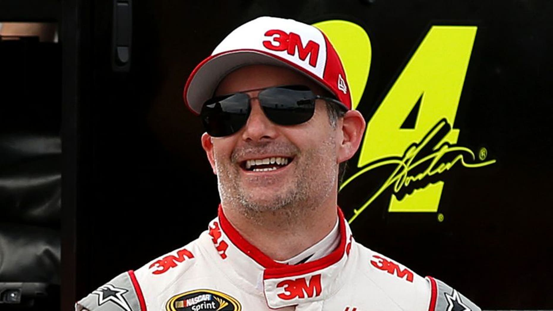 TALLADEGA, AL - OCTOBER 24: Jeff Gordon, driver of the #24 3M Chevrolet, stands on the grid during qualifying for the NASCAR Sprint Cup Series CampingWorld.com 500 at Talladega Superspeedway on October 24, 2015 in Talladega, Alabama. (Photo by Todd Warshaw/Getty Images)