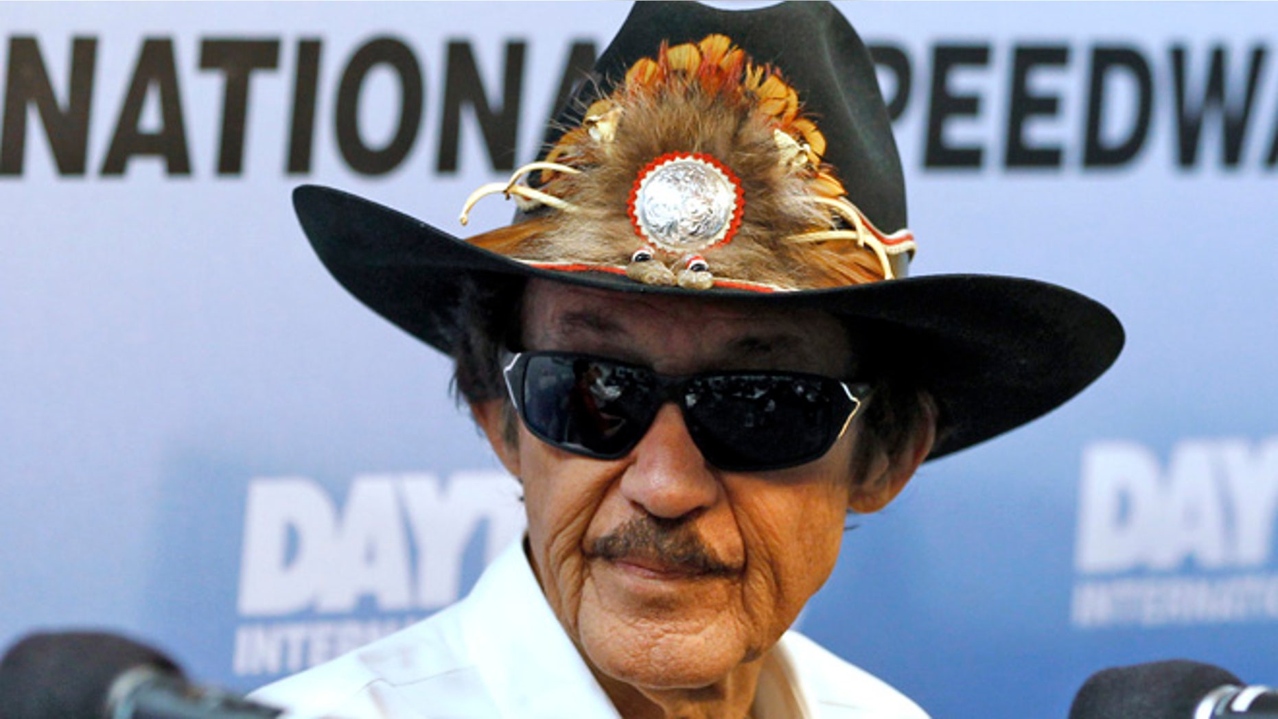 FILE - In this Feb. 21, 2013 file photo, NASCAR Hall of Fame driver Richard Petty speaks during a news conference at Daytona International Speedway in Daytona Beach, Fla. Petty says Danica Patrick can only win a Sprint Cup Series race "if everybody else stayed home." The seven-time champion made the comment during a Sunday, Feb. 9, 2014, appearance at the Canadian Motorsports Expo in Toronto, according to the website wheels.ca. (AP Photo/Terry Renna, File)