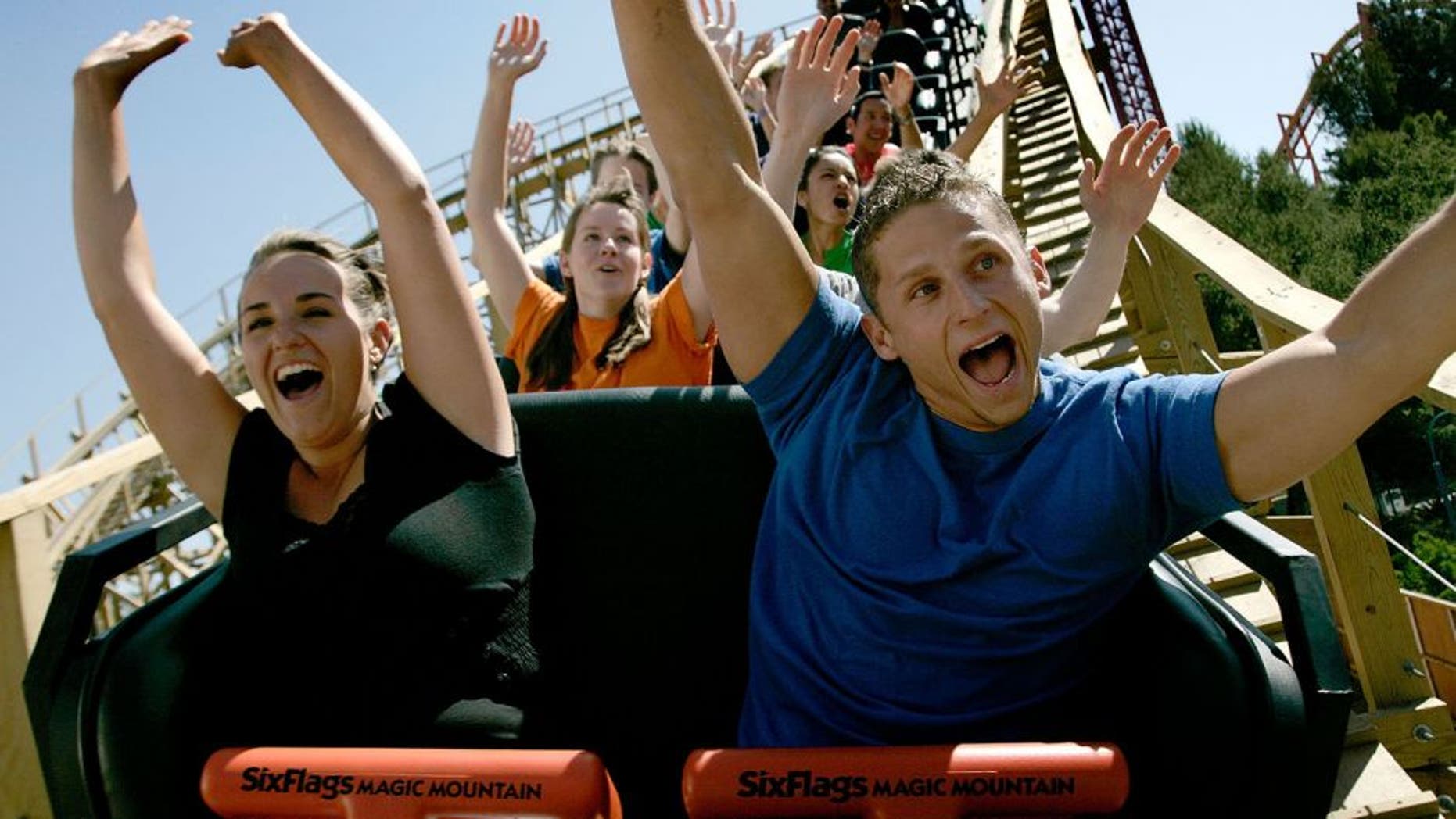 VALENCIA, CA - MAY 21: Park guests ride Terminator Salvation at the Terminator Salvation: The Ride Media Day at Six Flags Magic Mountain on May 21, 2009 in Valencia, California. (Photo by Mathew Imaging/WireImage)