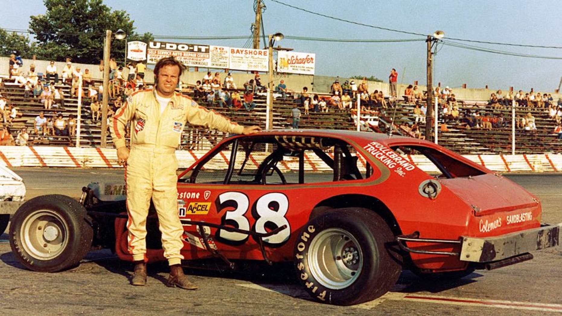 UNKNOWN ? 1971: Jerry Cook of Rome, NY, with one of the Pinto-bodied cars he used on his way to winning the 1971 NASCAR National Modified championship, the first of his six titles. (Photo by ISC Images & Archives via Getty Images)