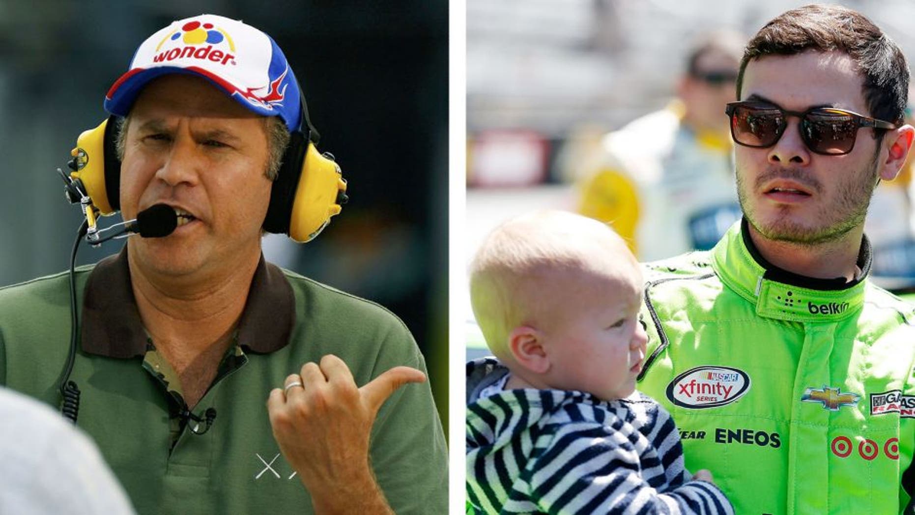 BRISTOL, TN - APRIL 16: Kyle Larson, driver of the #42 BELKIN Chevrolet, takes part in pre-race ceremonies with girlfriend Katelyn Sweet and son Owen prior to the NASCAR XFINITY Series Fitzgerald Glider Kits 300 Heat #1 at Bristol Motor Speedway on April 16, 2016 in Bristol, Tennessee. (Photo by Matt Hazlett/Getty Images)