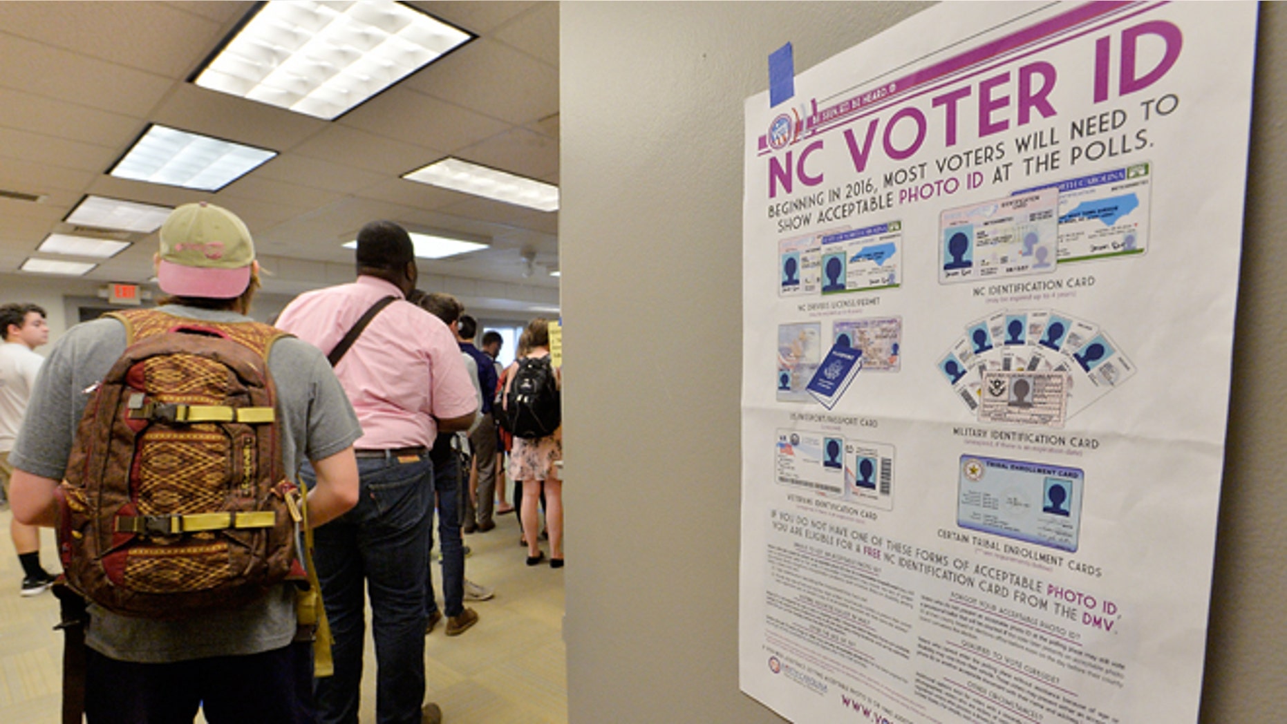 Students wait in line to vote in the primaries at Pullen Community Center on March 15, 2016 in Raleigh, North Carolina.