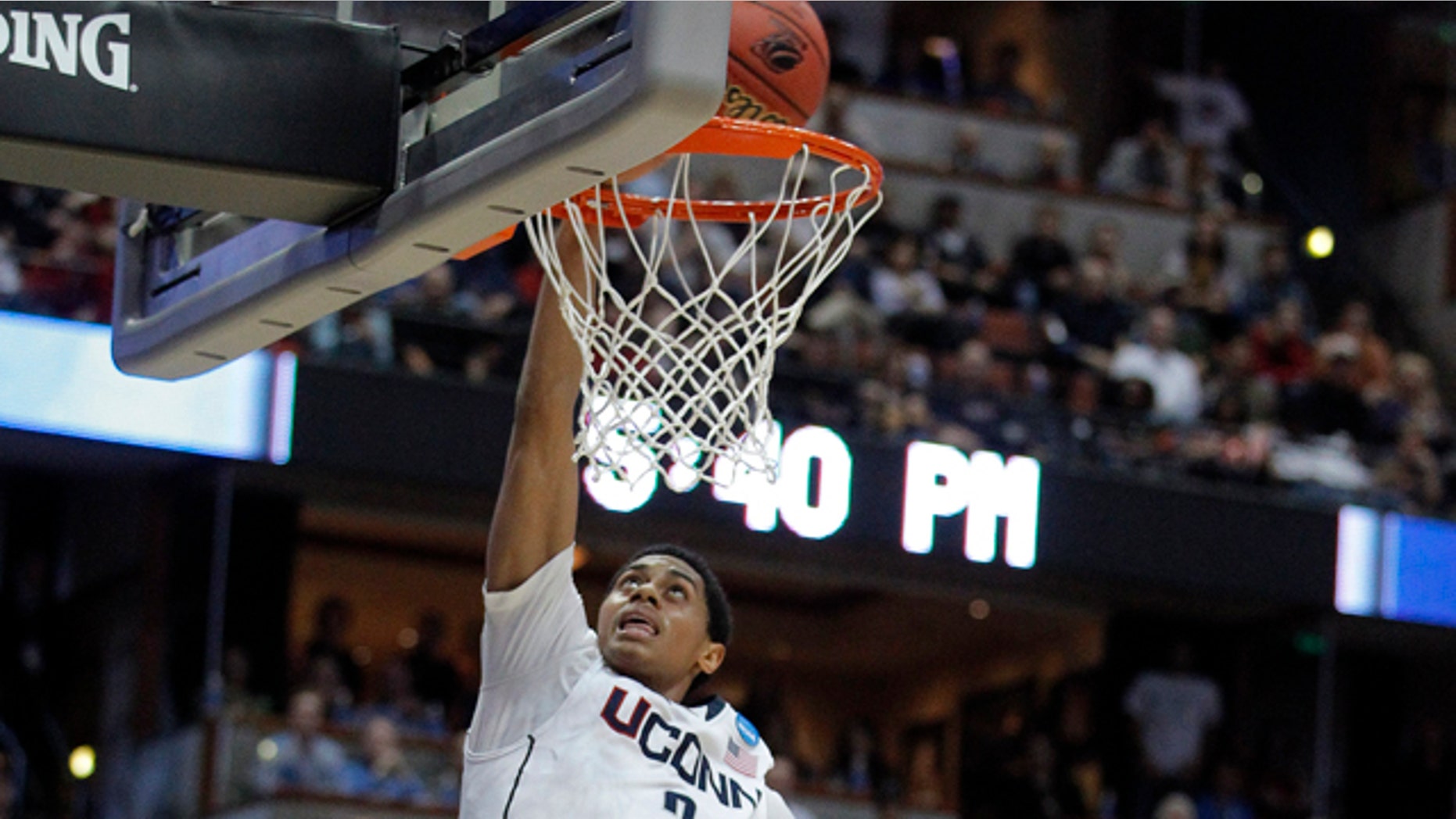 March 26: Connecticut's Jeremy Lamb goes up for a dunk during the second half of the NCAA West regional college basketball championship game.