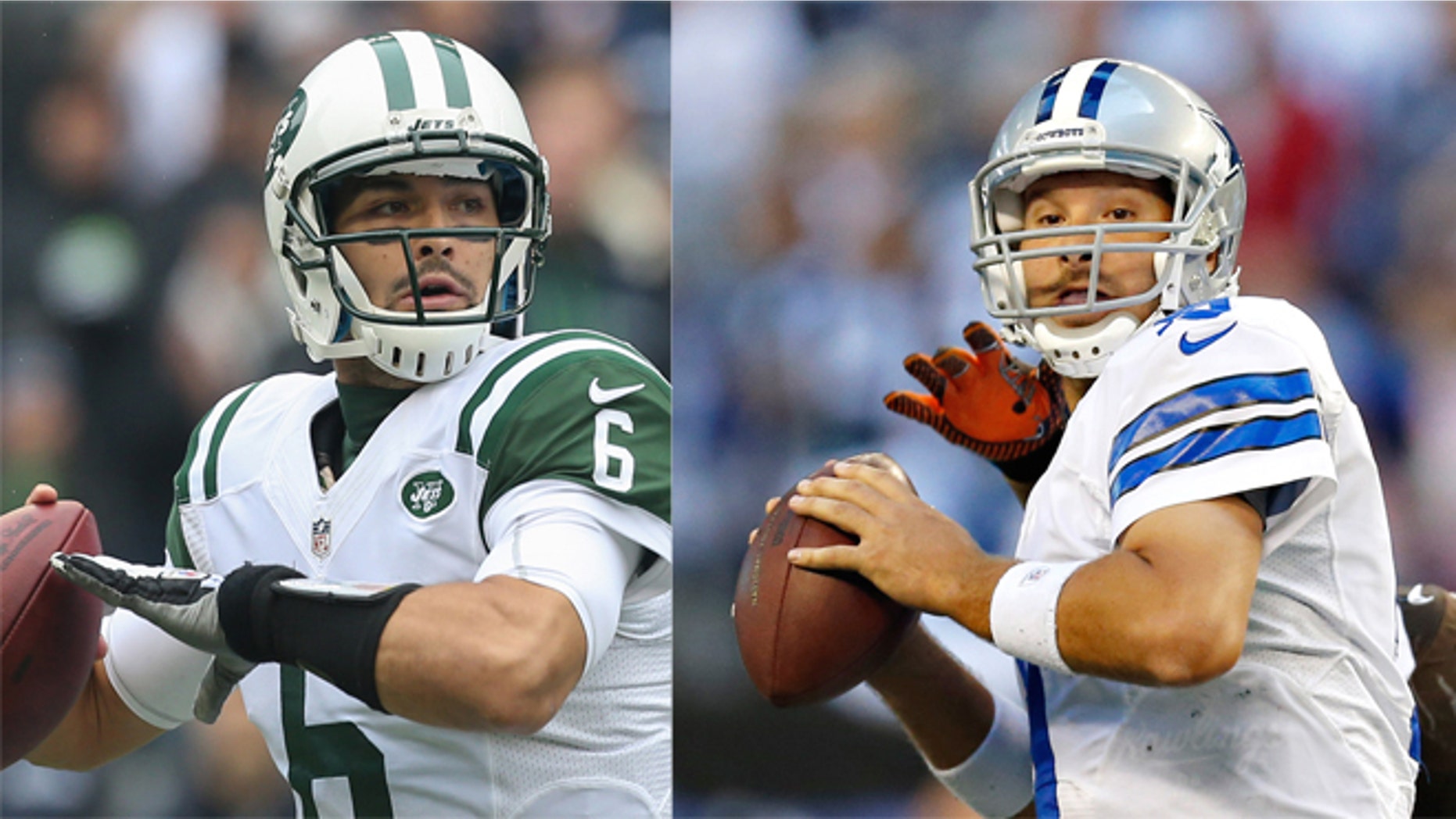 Latinos quarterbacks Mark Sanchez (L) of the New York Jets and Tony Rom (R) of the Dallas Cowboys