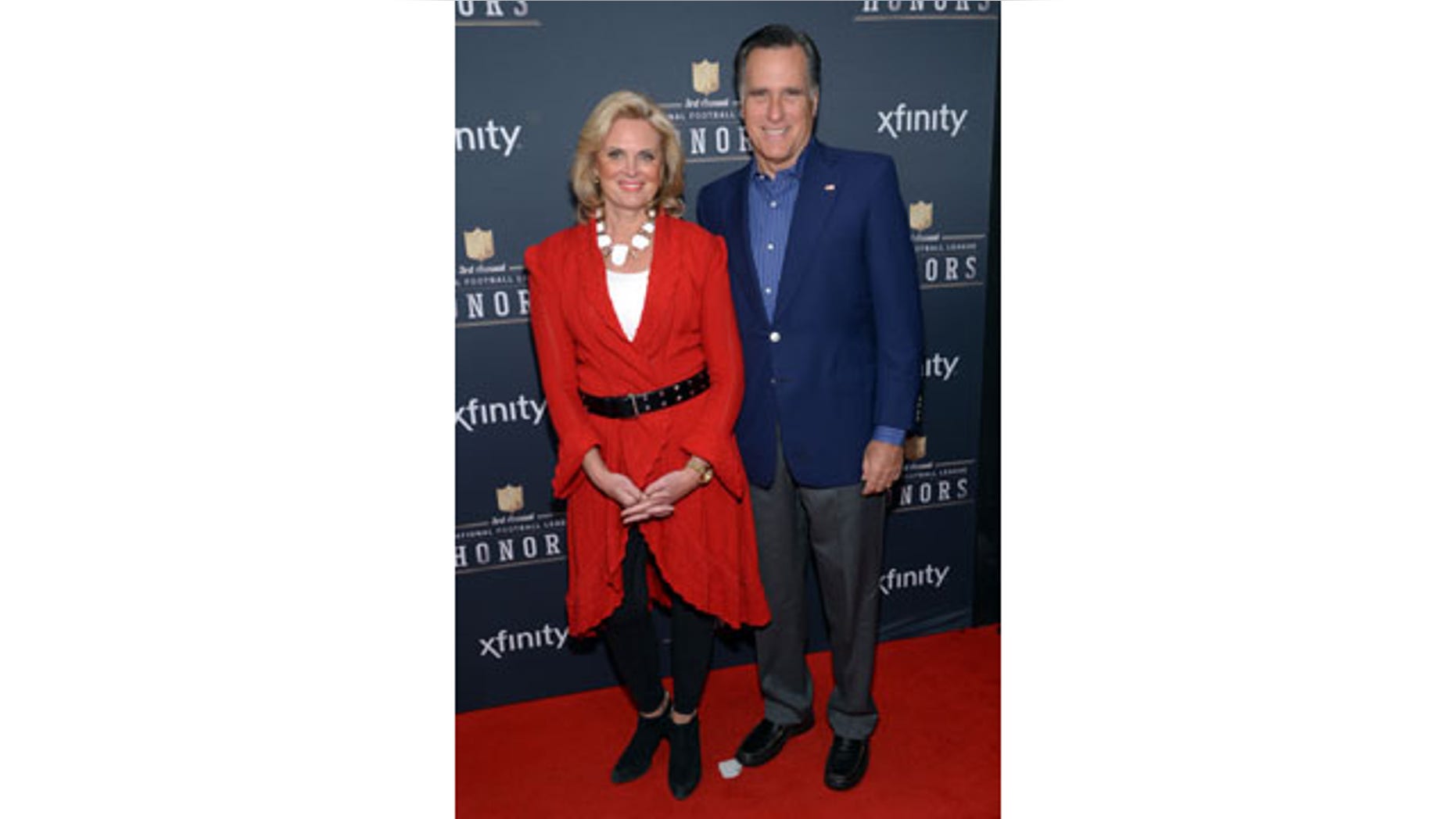 February 1, 2014: Ann and Mitt Romney arrive at the third annual NFL Honors at Radio City Music Hall in New York. (Photo by Evan Agostini/Invision for NFL/AP Images)
