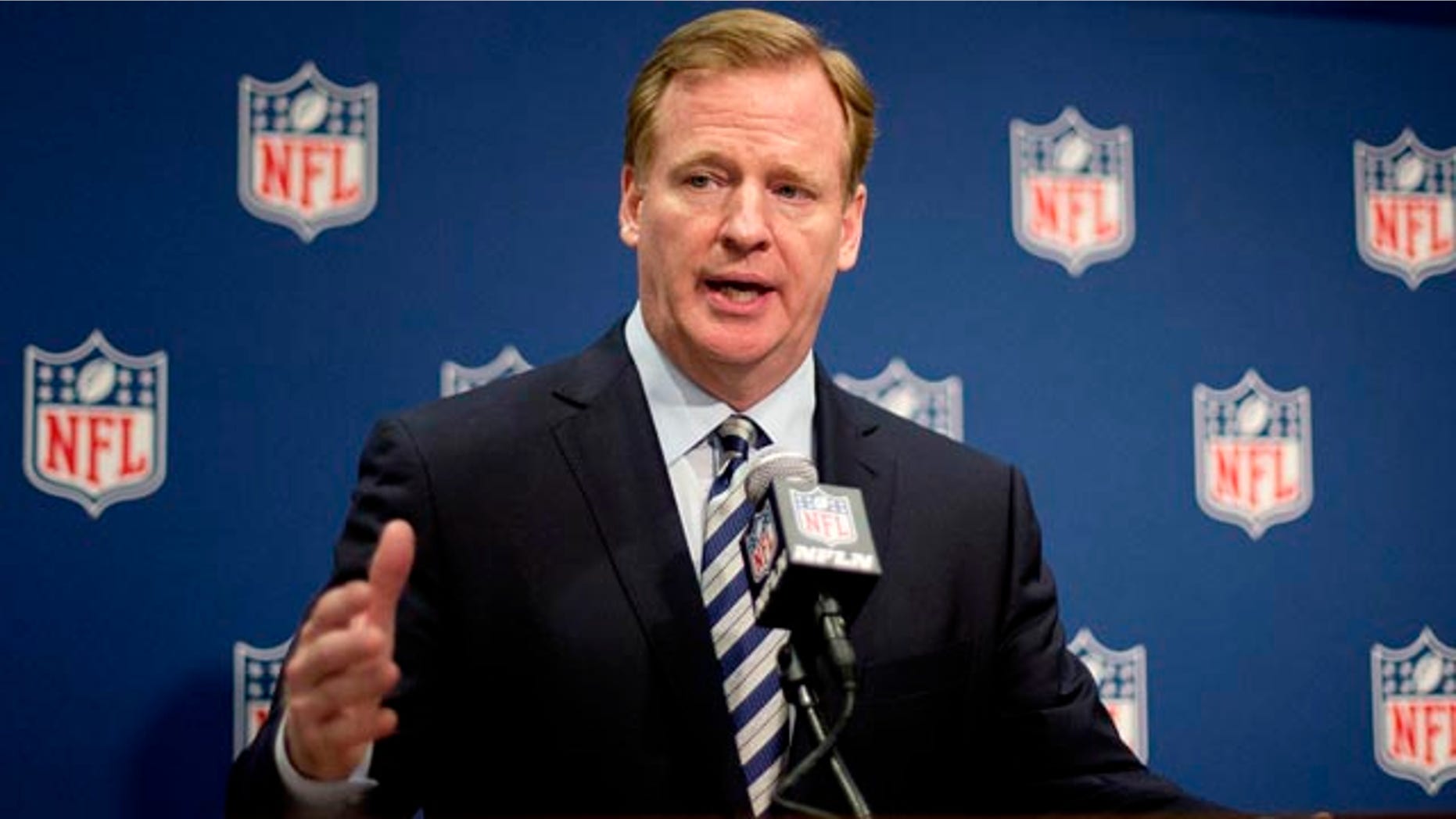 May 20, 2014: NFL Commissioner Roger Goodell speaks at a press conference at the NFL's spring meeting in Atlanta. (AP Photo/David Goldman)