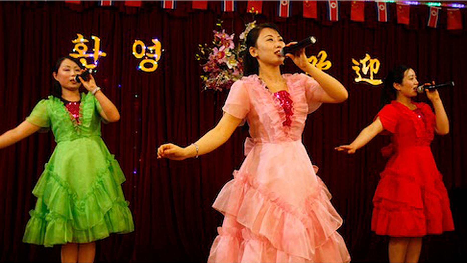 North Korean women sing at a North Korean restaurant in Dandong, China. (AP)