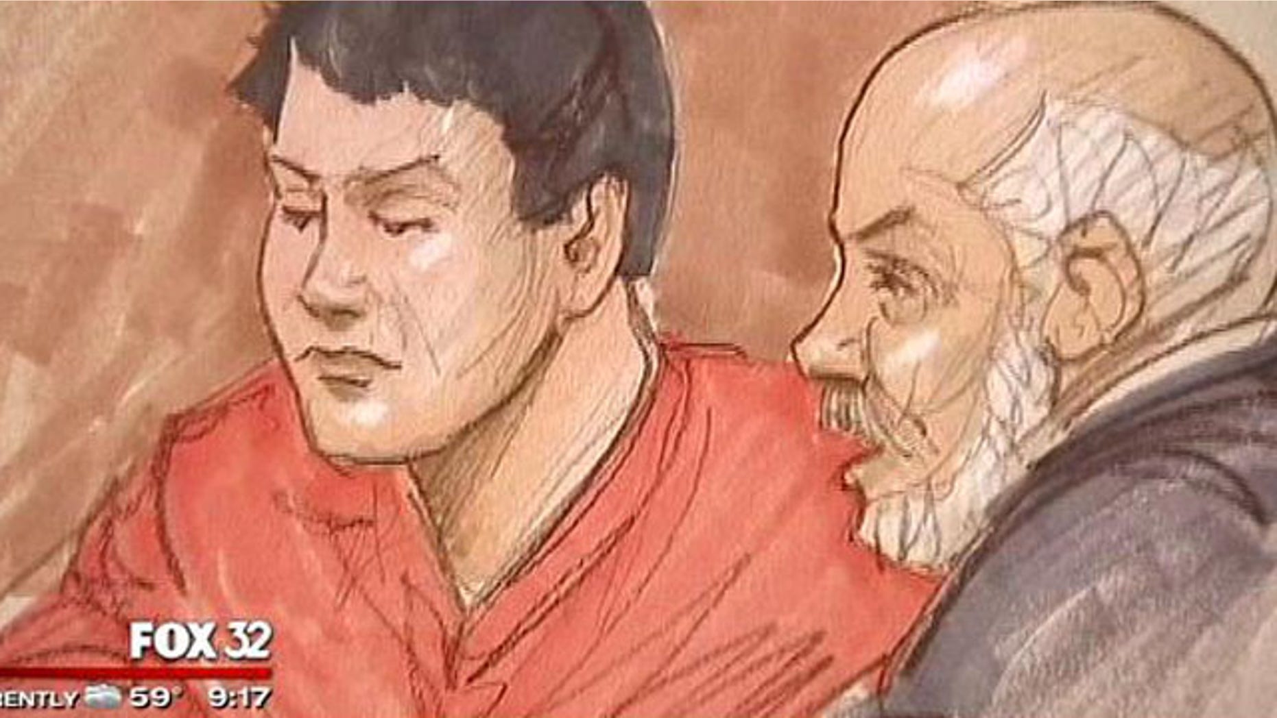 May 6, 2013: Gary Tsai, 36, appears in a Chicago court as depicted in this sketch artist photo.