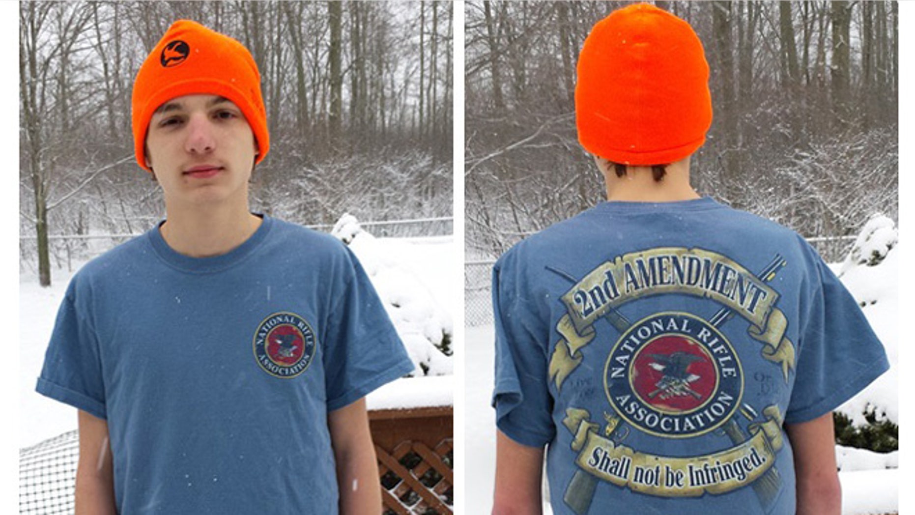 Shane Kinney, 16, was served a one-day suspension after refusing the vice principal's to turn this shirt inside out while attending classes at Grand Island High School.