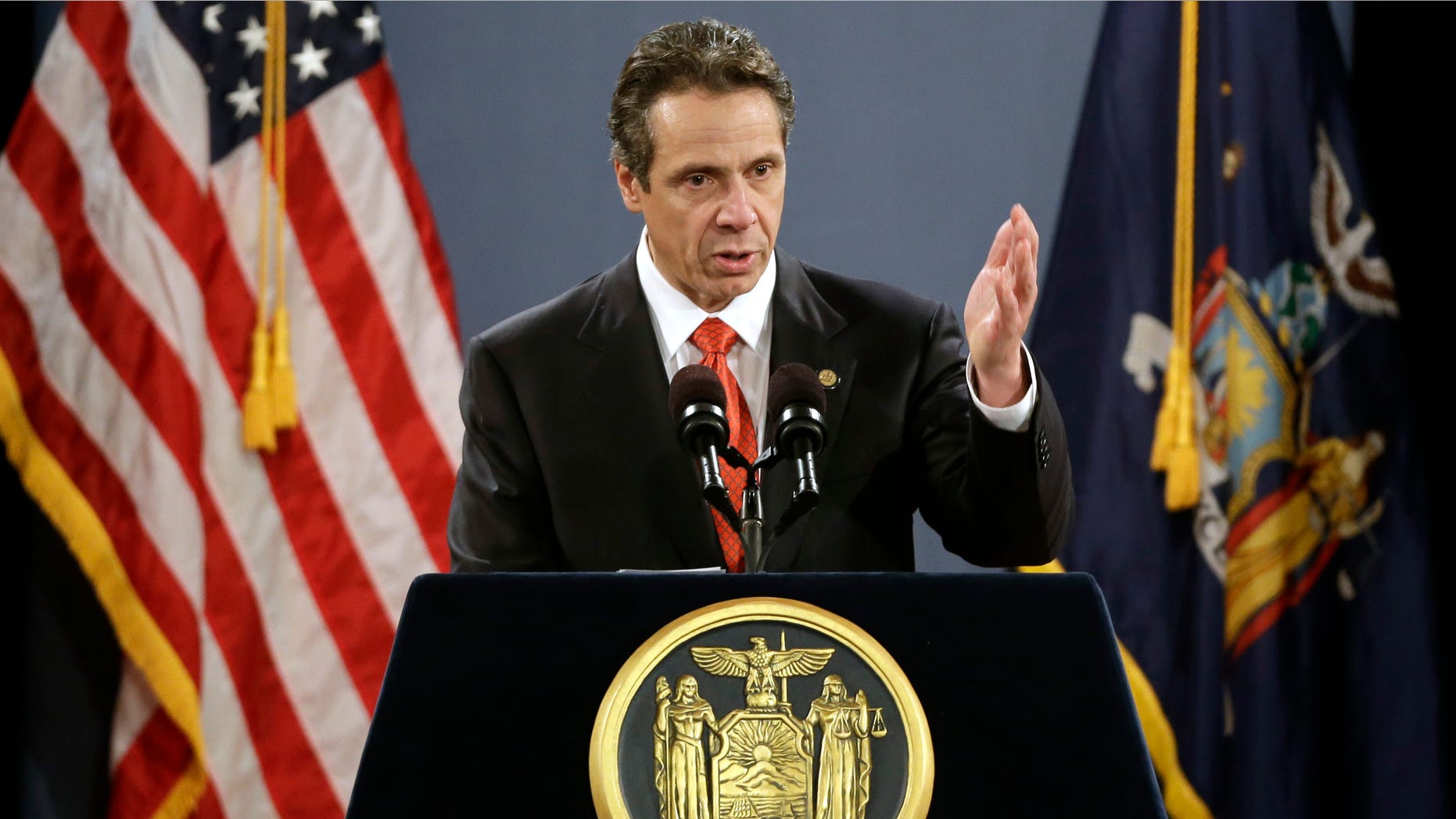 New York Gov. Andrew Cuomo delivers his third State of the State address at the Empire State Plaza Convention Center on Wednesday, Jan. 9, 2013, in Albany, N.Y. (AP Photo/Mike Groll)