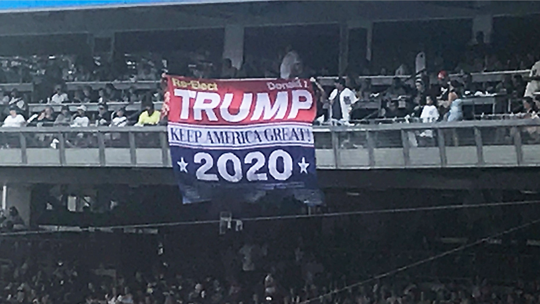 A huge "Trump 2020" banner was unfurled at the New York Yankees game in the Bronx on Sunday.
