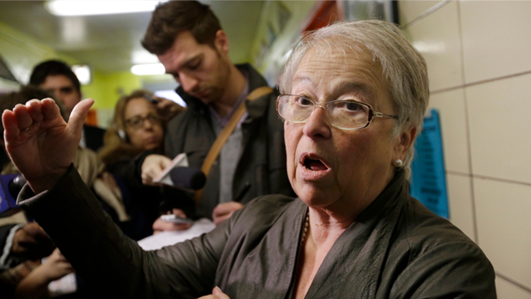 New York City Schools Chancellor, Carmen Farina, speaks to the media at The Laboratory School of Finance and Technology M.S. 223 Thursday, Jan. 2, 2014, in the Bronx borough of New York. (AP Photo/Frank Franklin II)
